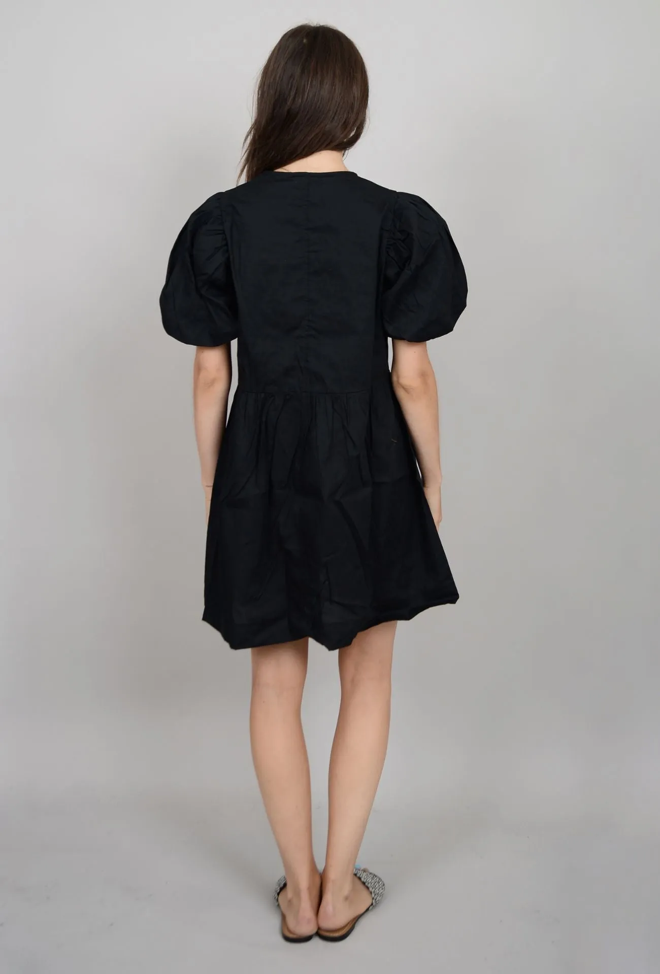 FRONT TIE PUFF SLEEVE PEPLUM DRESS (BLACK) Bride Friend