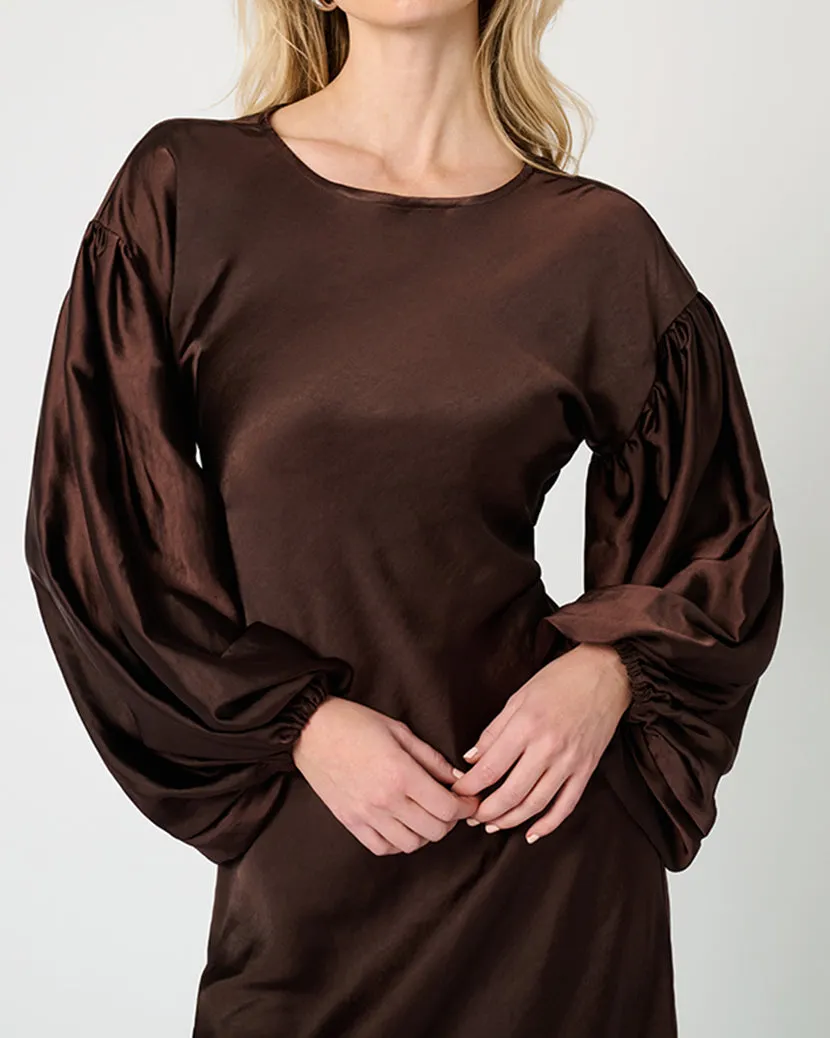 Shade Glow Office Glam Balloon Sleeve Maxi Dress