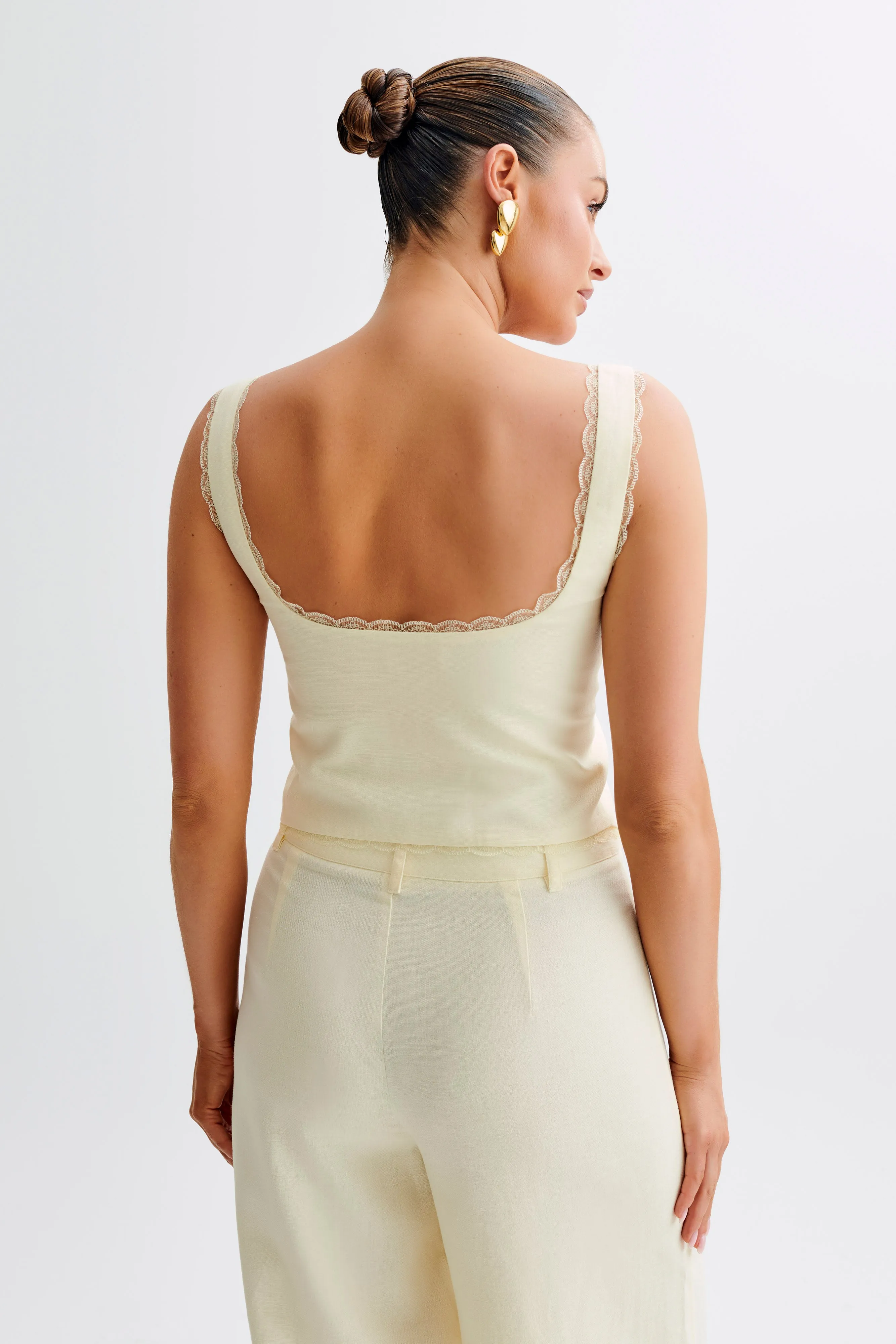 WaterRepellent Coating Adjustable Hem Cuff Franca Linen Sleeveless Top - Lemon Sherbet