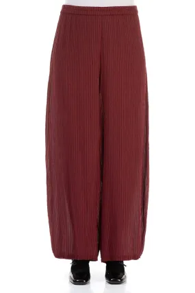 Wide Dark Red Silk Viscose Trousers Stretch Support Fit ResilientElasticBand