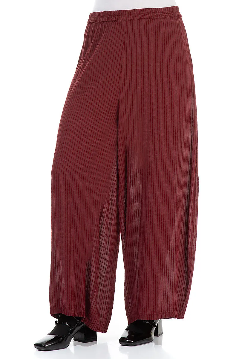 Wide Dark Red Silk Viscose Trousers Smooth Fit Lining Durable Twill