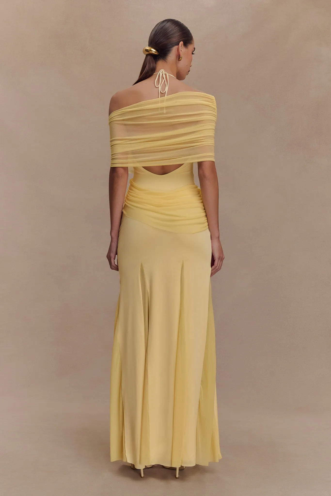 Gabrielle Slinky And Mesh Maxi Dress - Lemon Side-Pocket