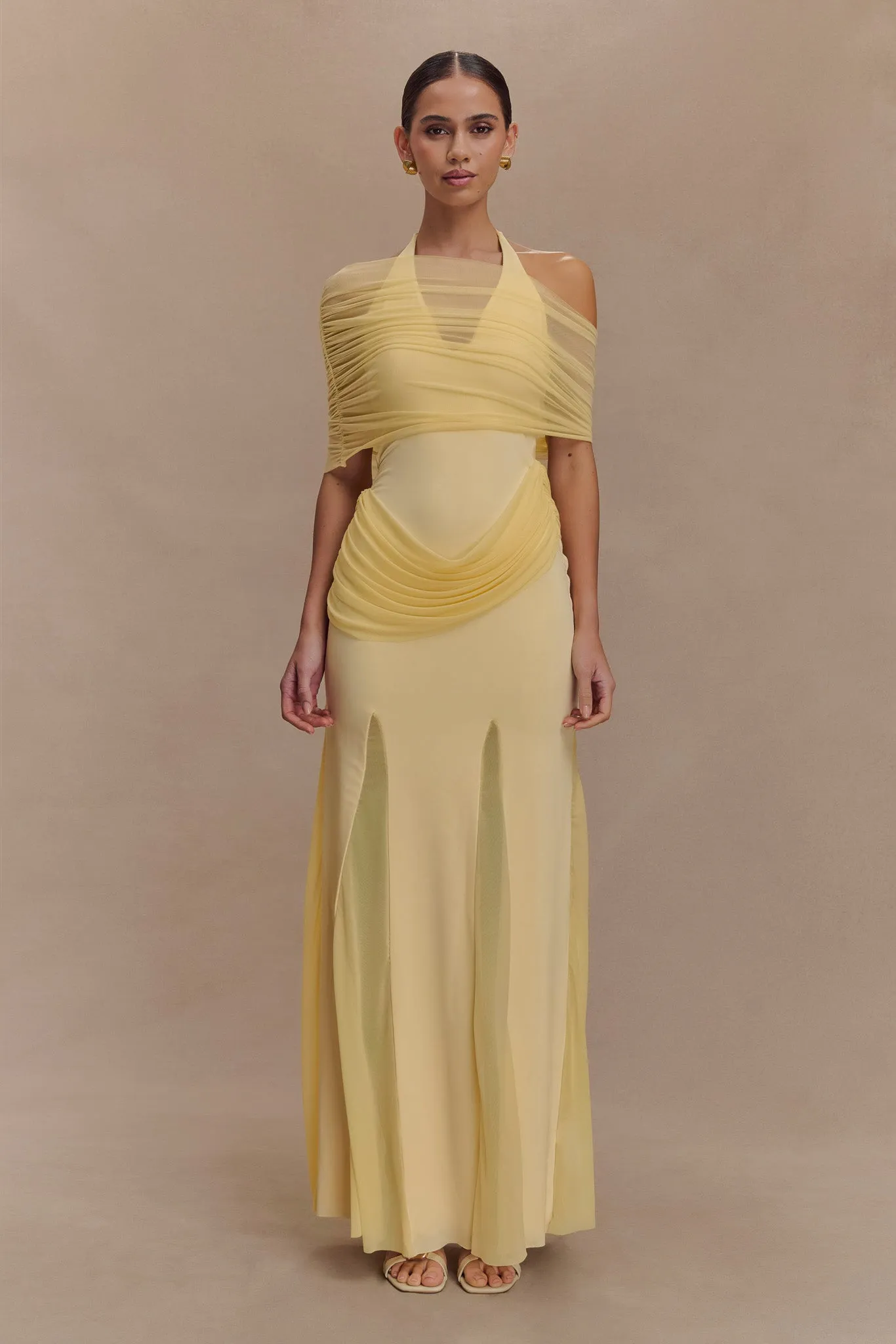 Gabrielle Slinky And Mesh Maxi Dress - Lemon FlatlockSeam Resort Vibes