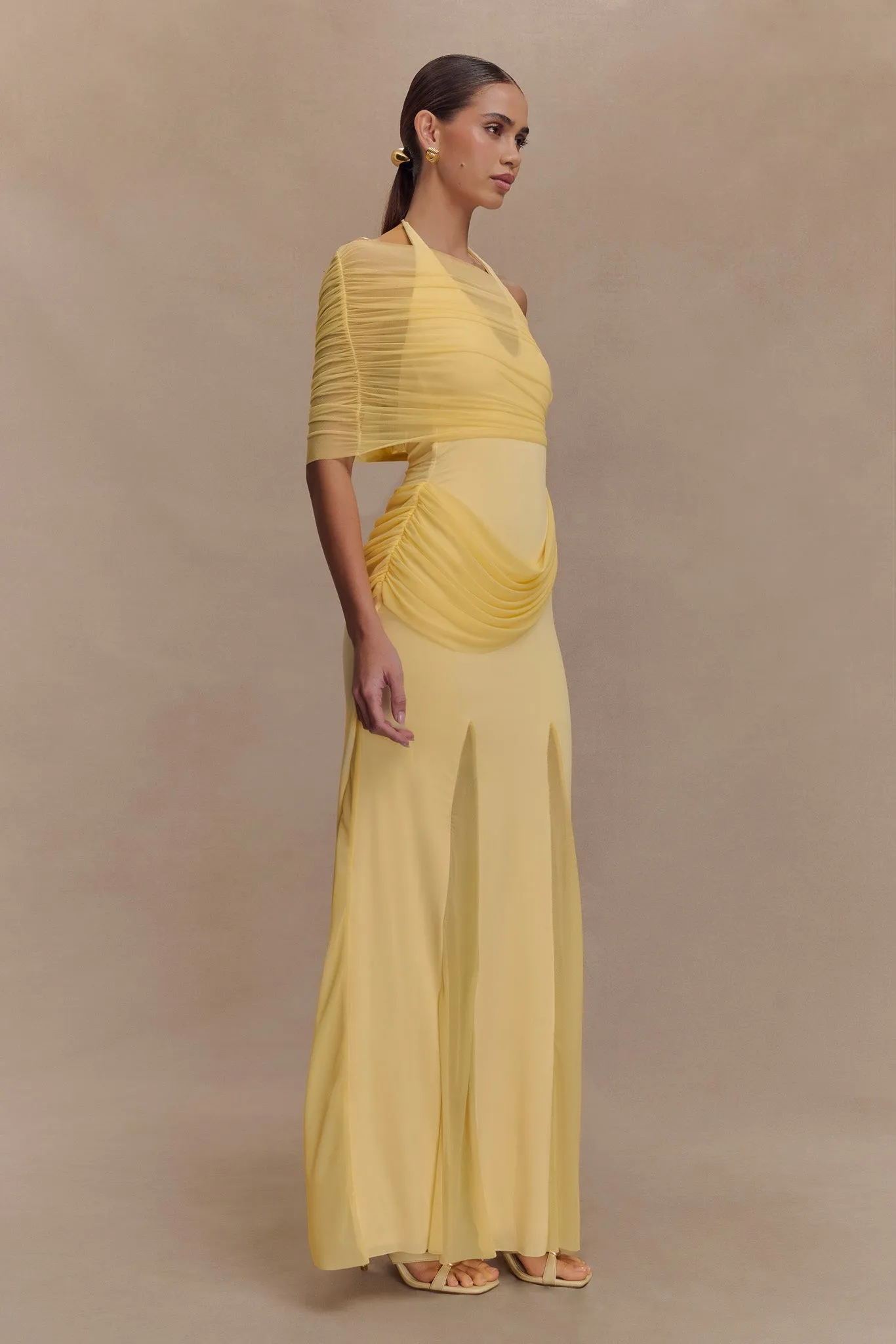 Gabrielle Slinky And Mesh Maxi Dress - Lemon Day Love