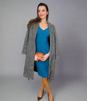 Day-To-Night Wear Teal Ottoman Ribbed V Neck Dress
