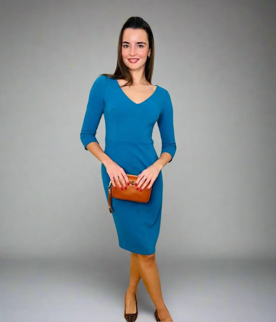 Minimal Core Teal Ottoman Ribbed V Neck Dress
