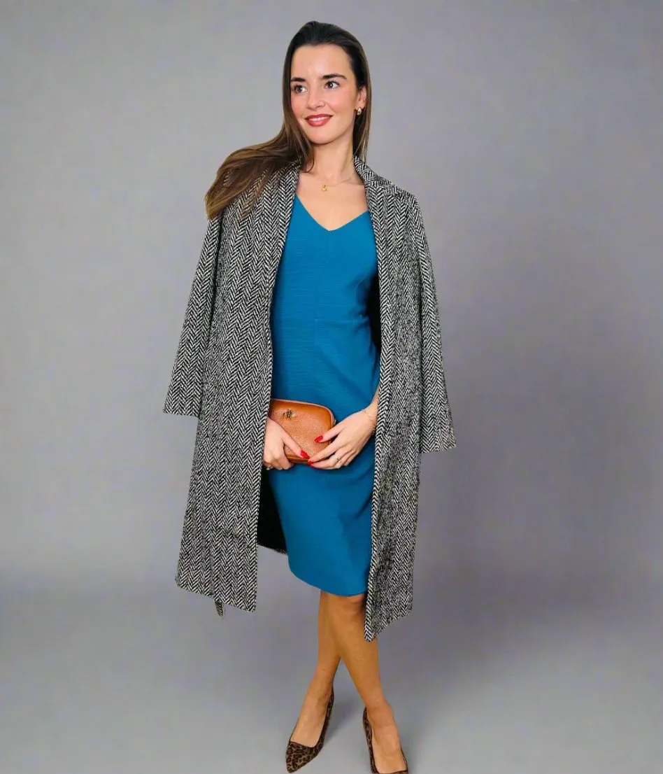 Day-To-Night Wear Teal Ottoman Ribbed V Neck Dress