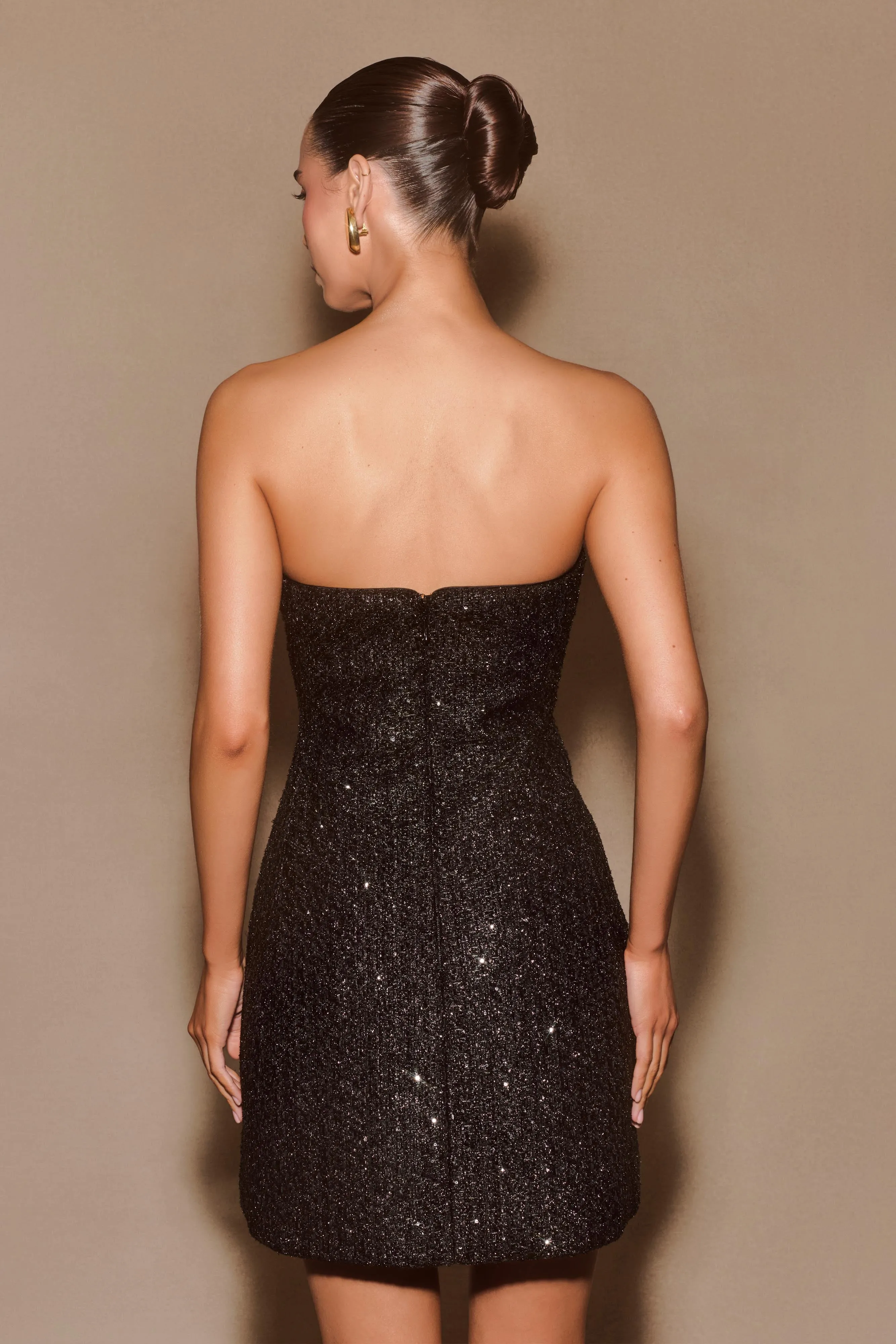 Gala Strapless Tweed Mini Dress - Black Clean Base