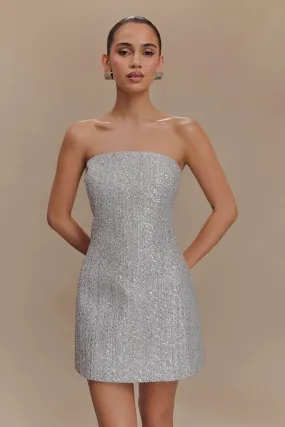 Bust-Enhancing Gala Strapless Tweed Mini Dress - Silver