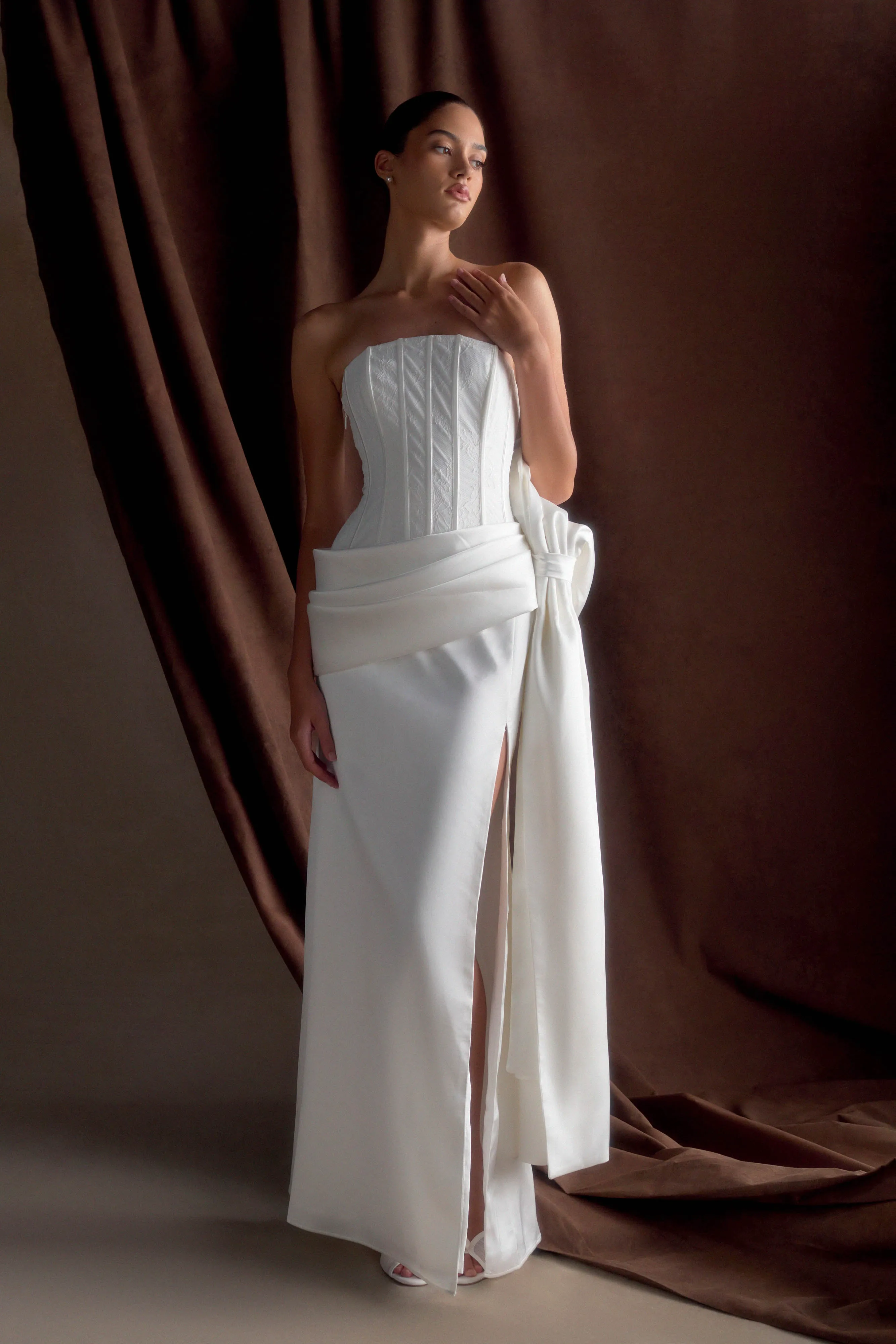 Galia Satin Corset Gown - White Effortless Mood Chill Moment