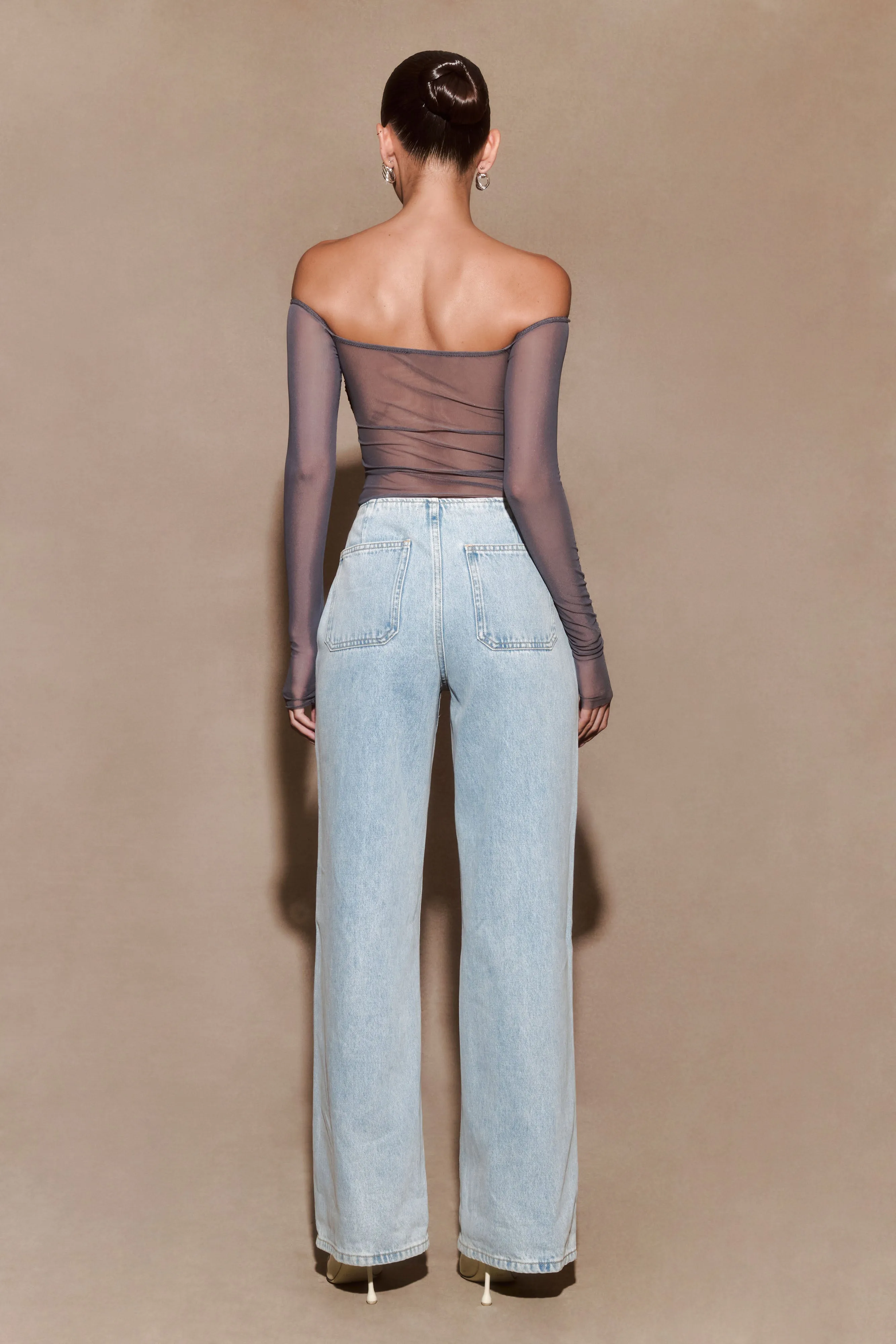 Sporty T-shirt Garcelle Diamante Off Shoulder Top - Gunmetal