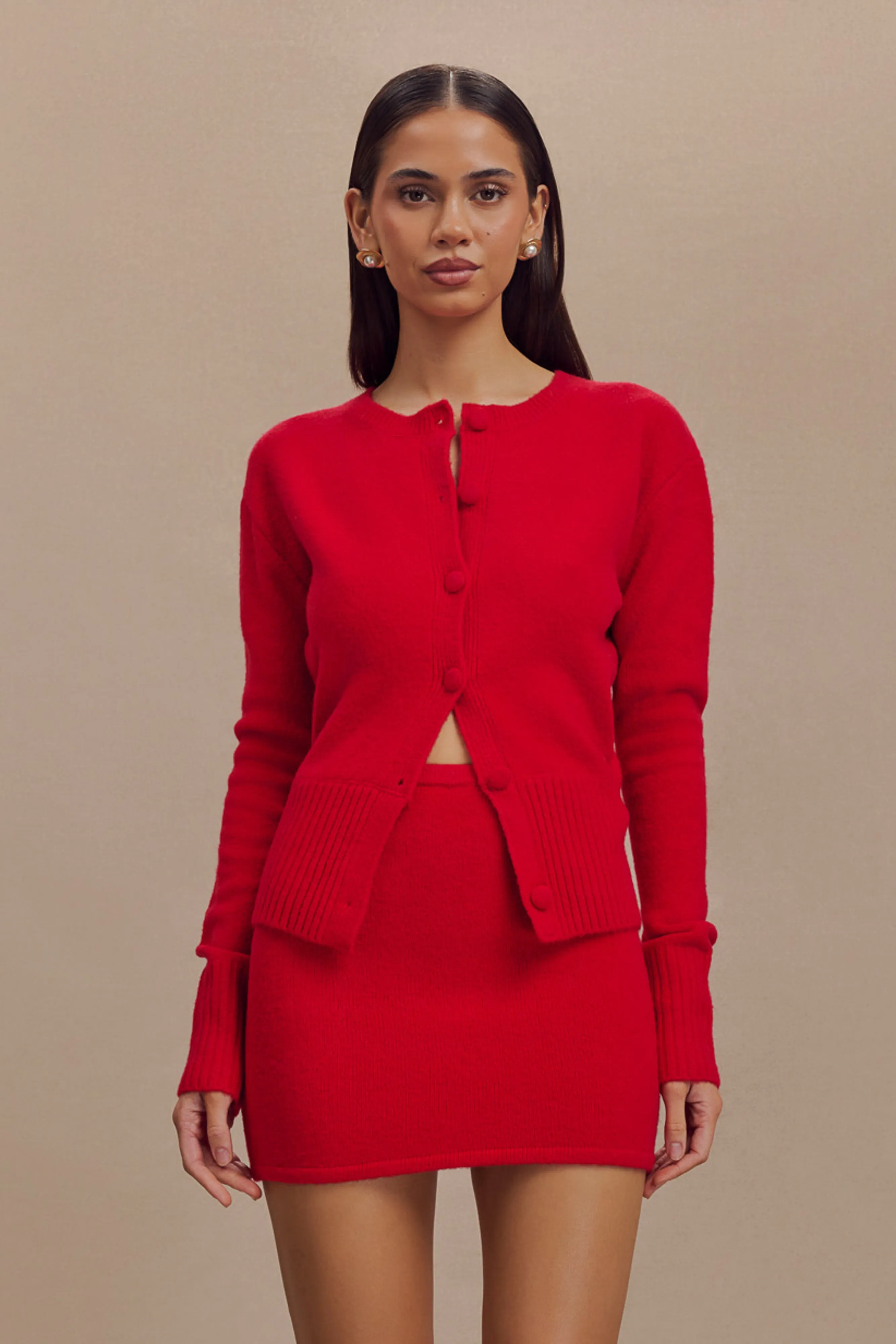 Reinforced Elbow Padding Genevieve Oversized Knit Cardigan - Ruby