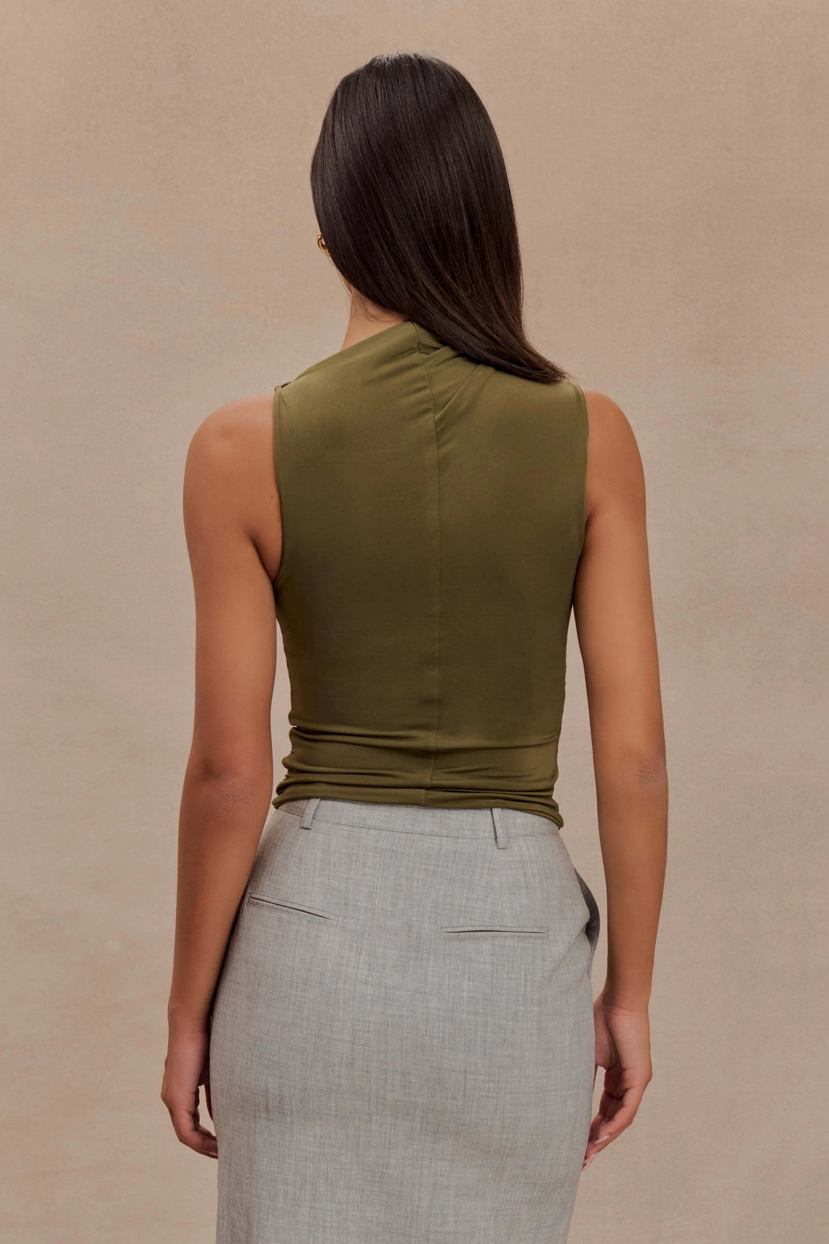 Thermal Regulation System Eco Conscious Dye Process Hadleigh Sleeveless Slinky Top - Dark Olive