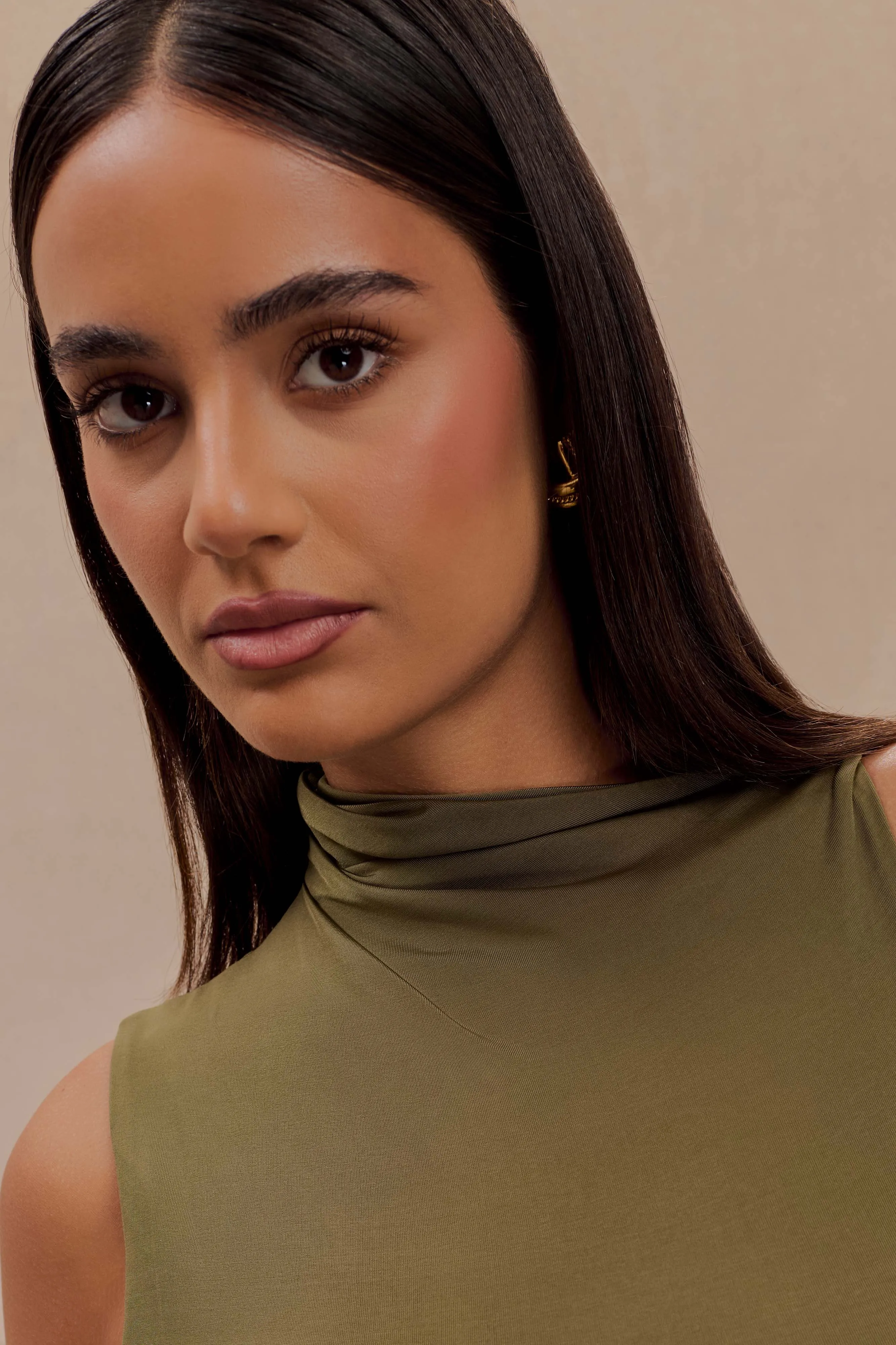 Hadleigh Sleeveless Slinky Top - Dark Olive MeshVentilation