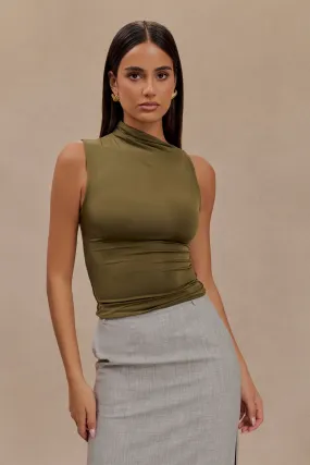 Vintage Pullover Hadleigh Sleeveless Slinky Top - Dark Olive