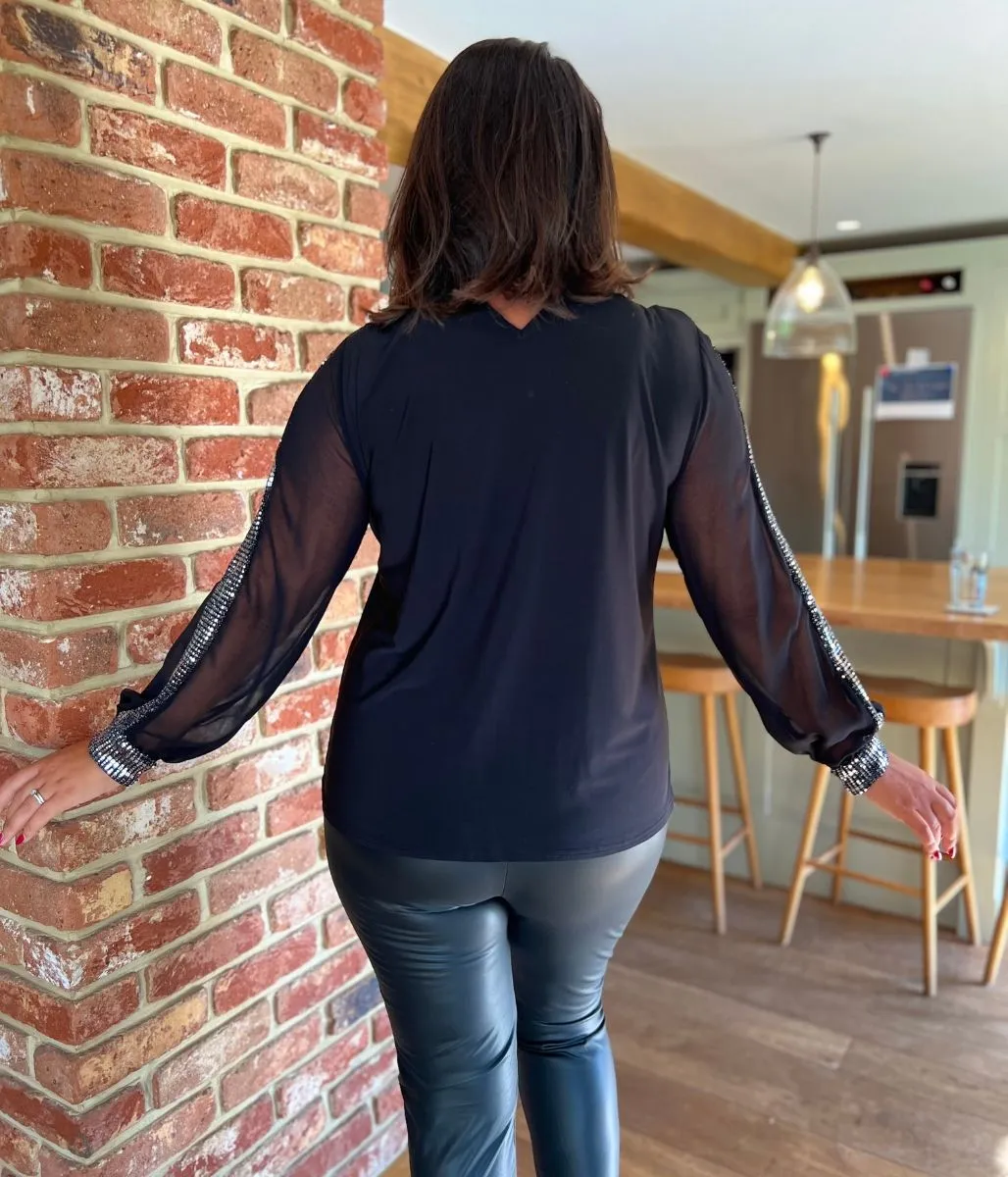 Black and Silver Sequin Evening Blouse American Ease