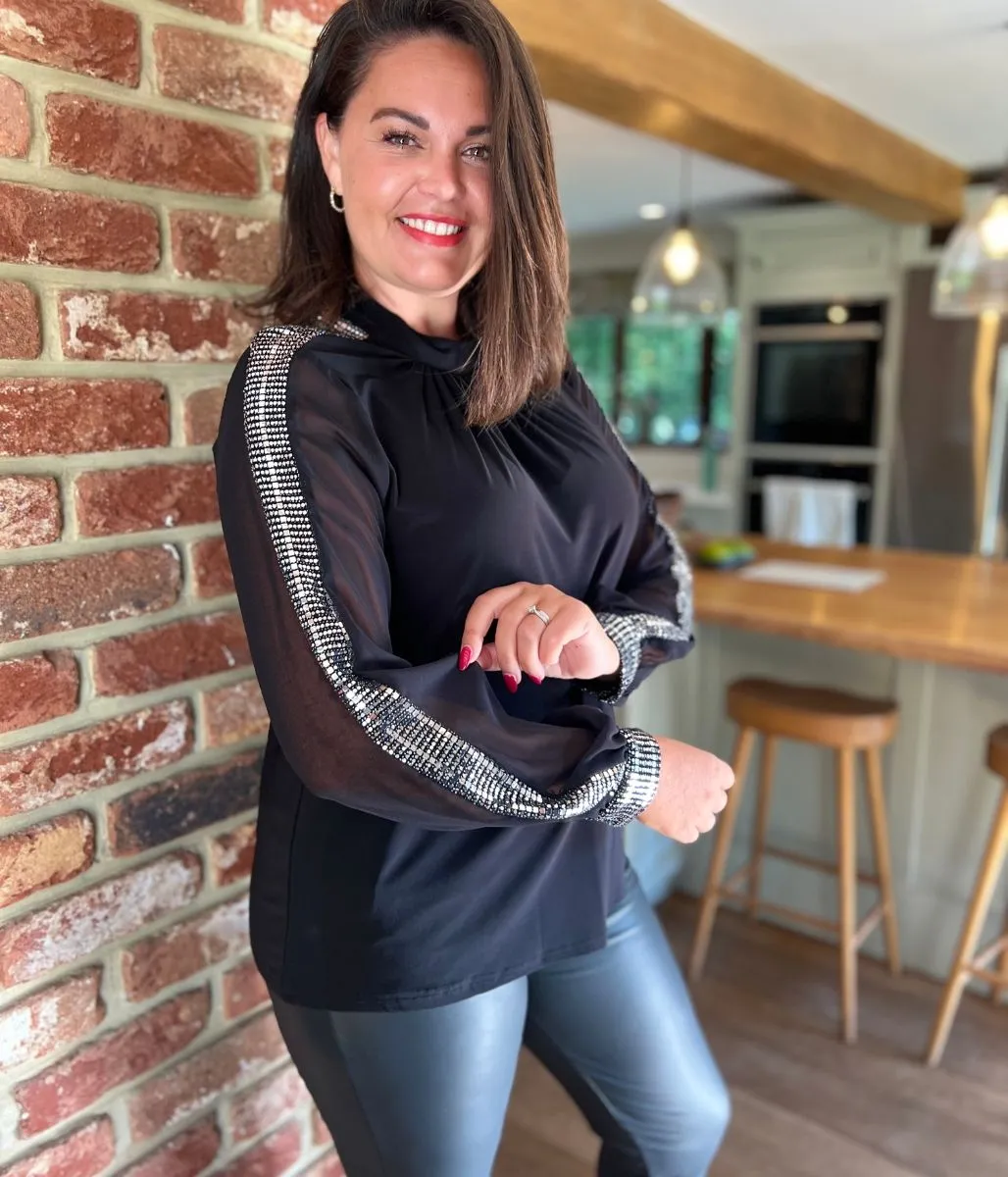 Modern Sneakers Black and Silver Sequin Evening Blouse