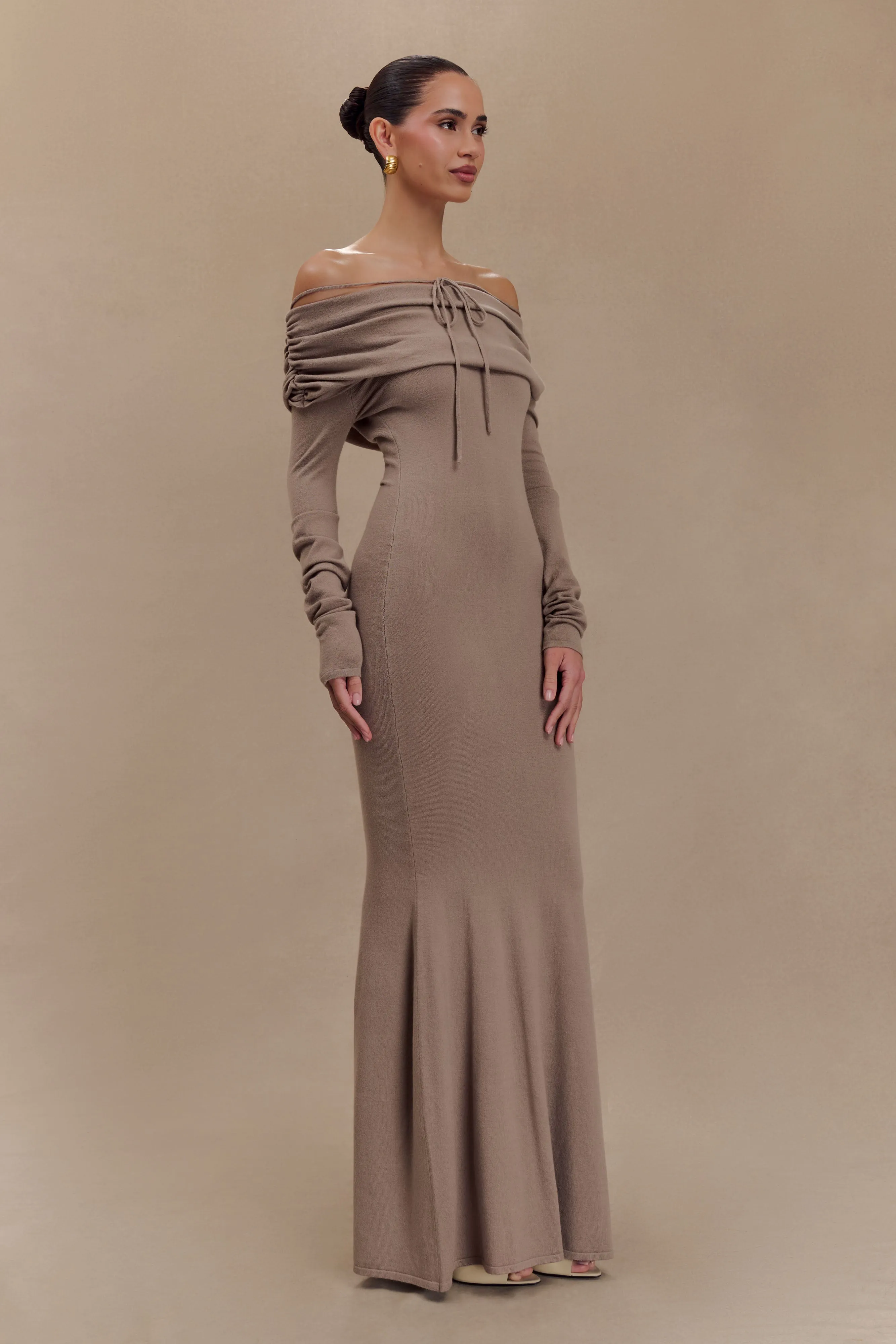 Bright Mood Vibrant Hue Georgiana Off Shoulder Knit Midi Dress - Stone Marle