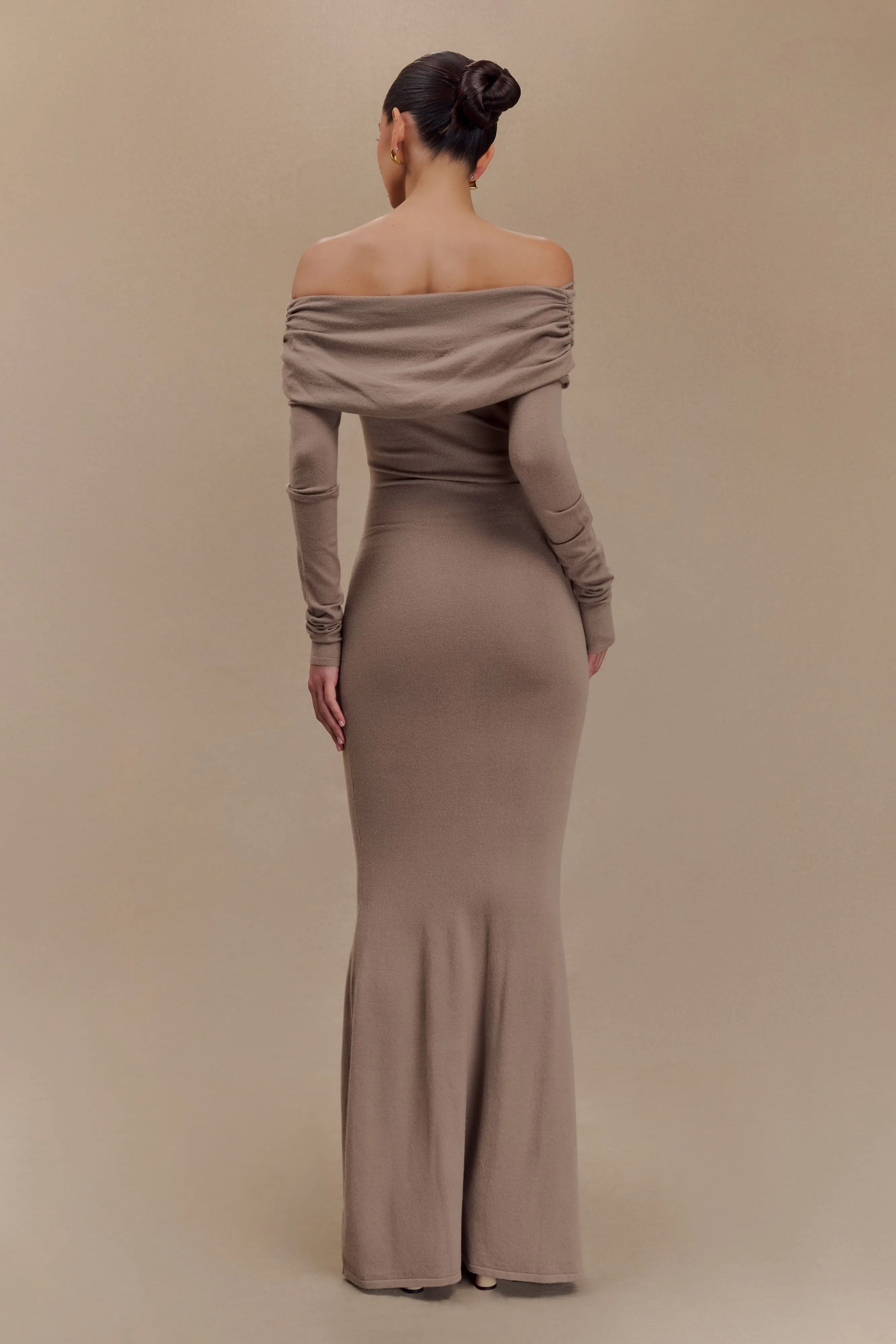 Georgiana Off Shoulder Knit Midi Dress - Stone Marle Maternity-Fit Built-In-Slip