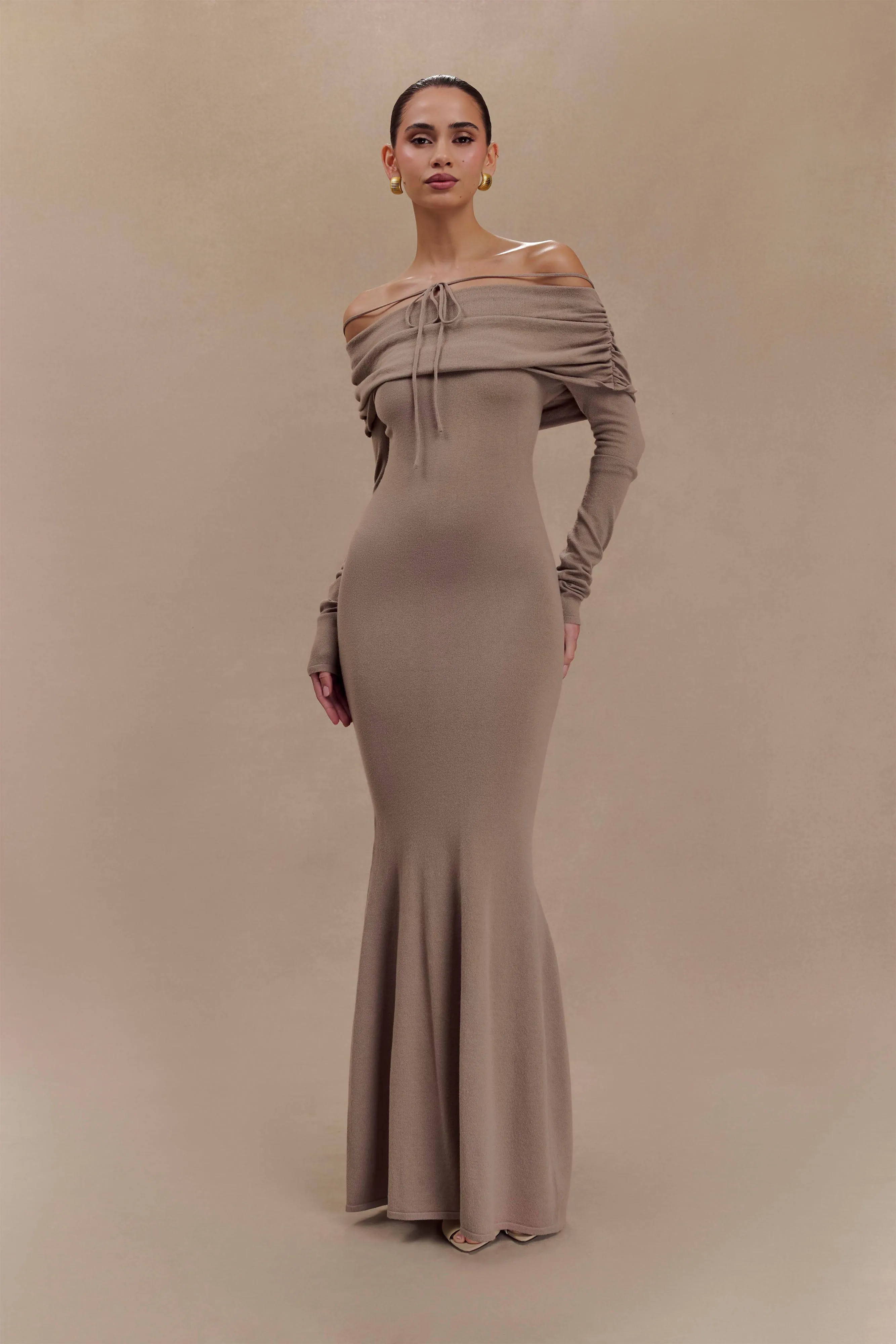 Georgiana Off Shoulder Knit Midi Dress - Stone Marle Perfect Style Wear