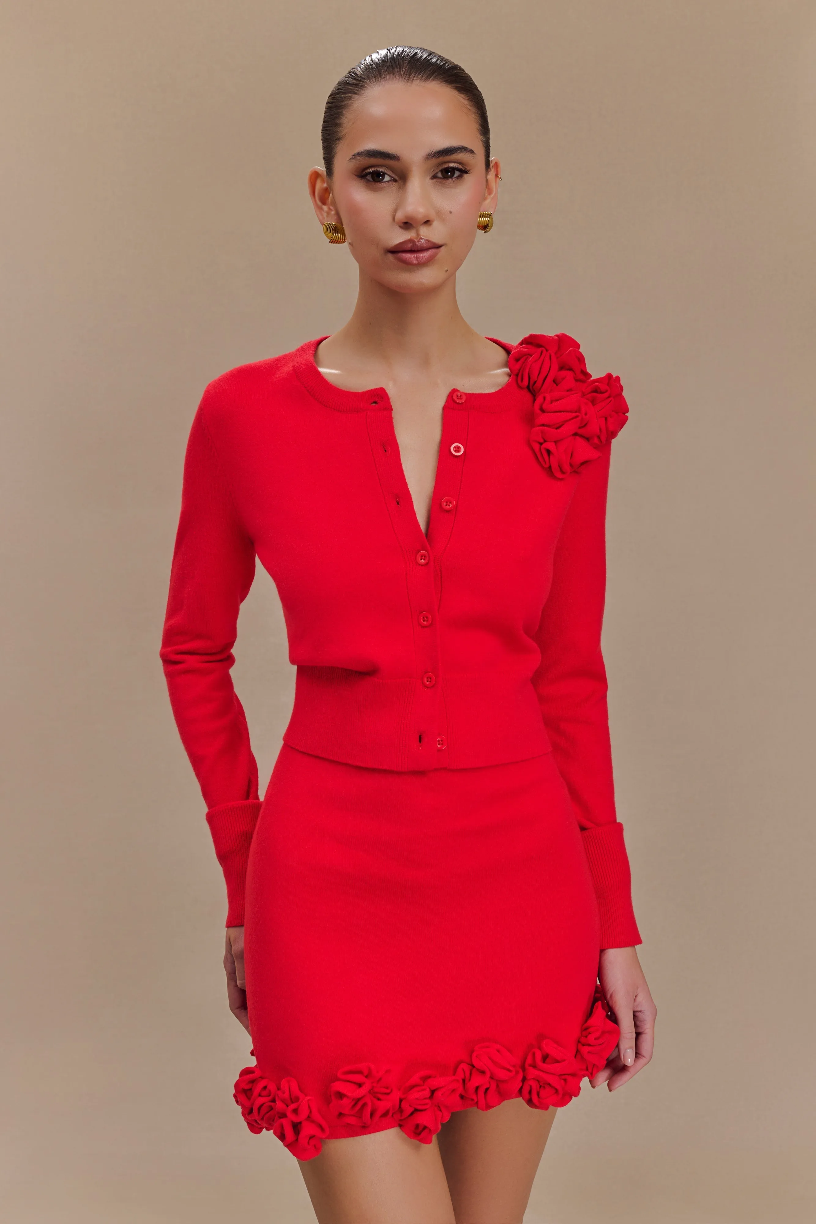 Sustainable Packaging Gianna Knit Cardigan With Flowers - Red