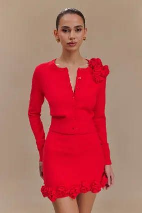 Sustainable Packaging Gianna Knit Cardigan With Flowers - Red