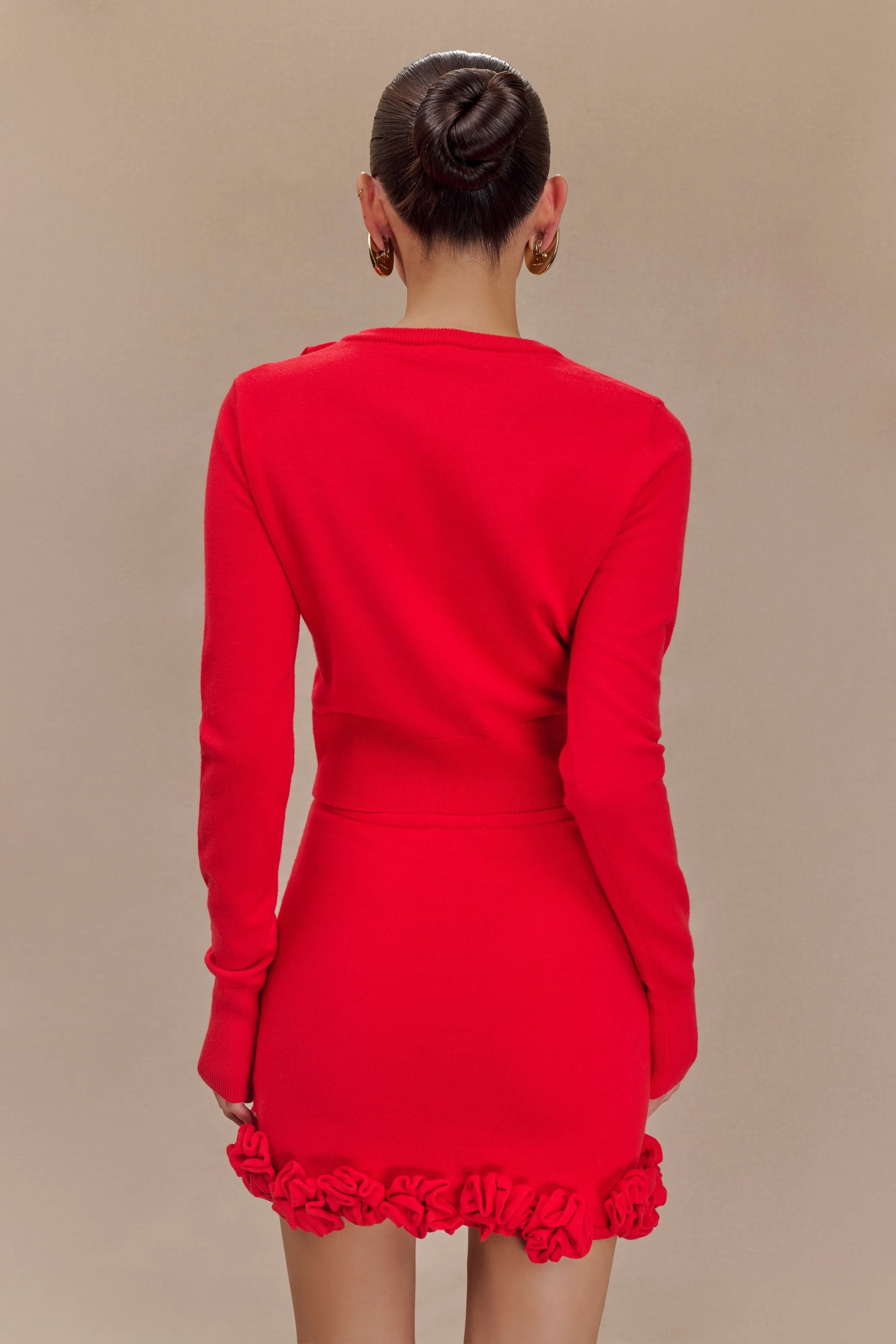 Gianna Knit Cardigan With Flowers - Red Thermal regulation