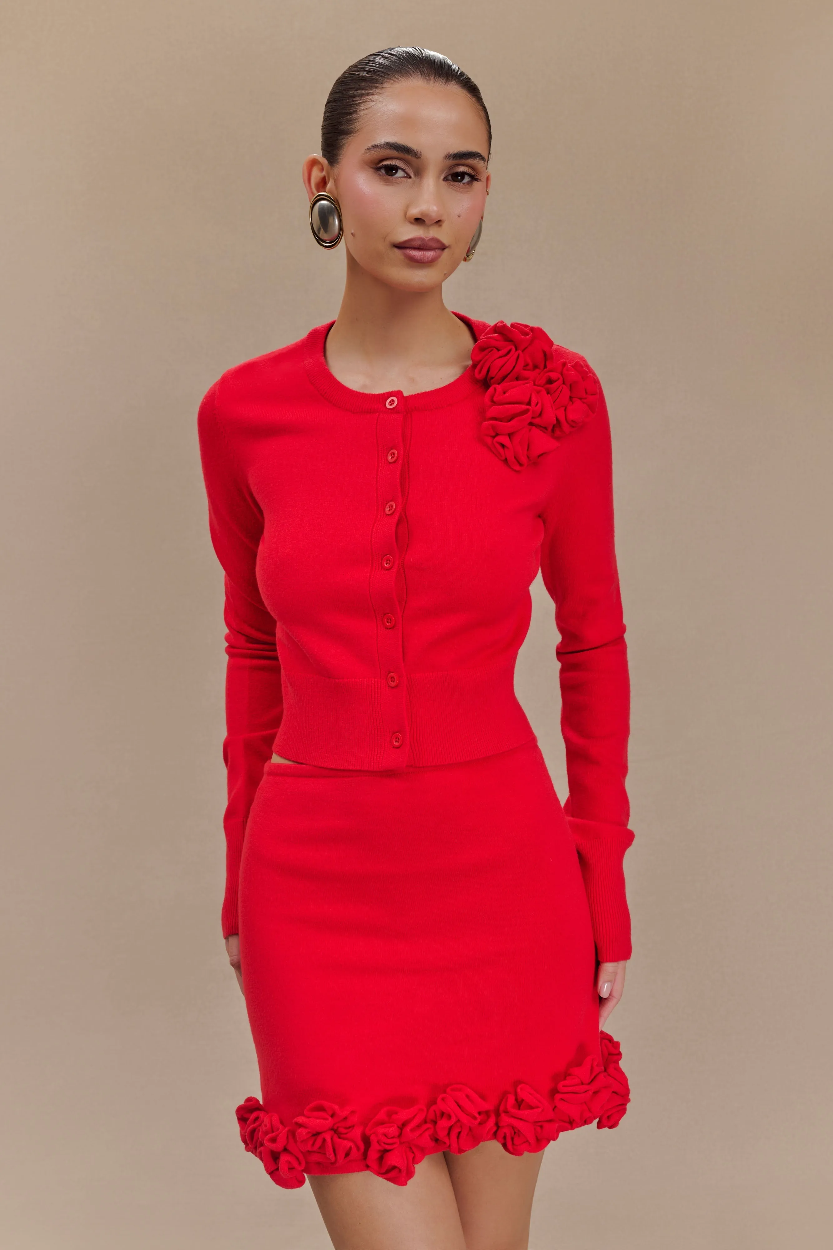 Gianna Knit Cardigan With Flowers - Red Temperature Regulating Tech