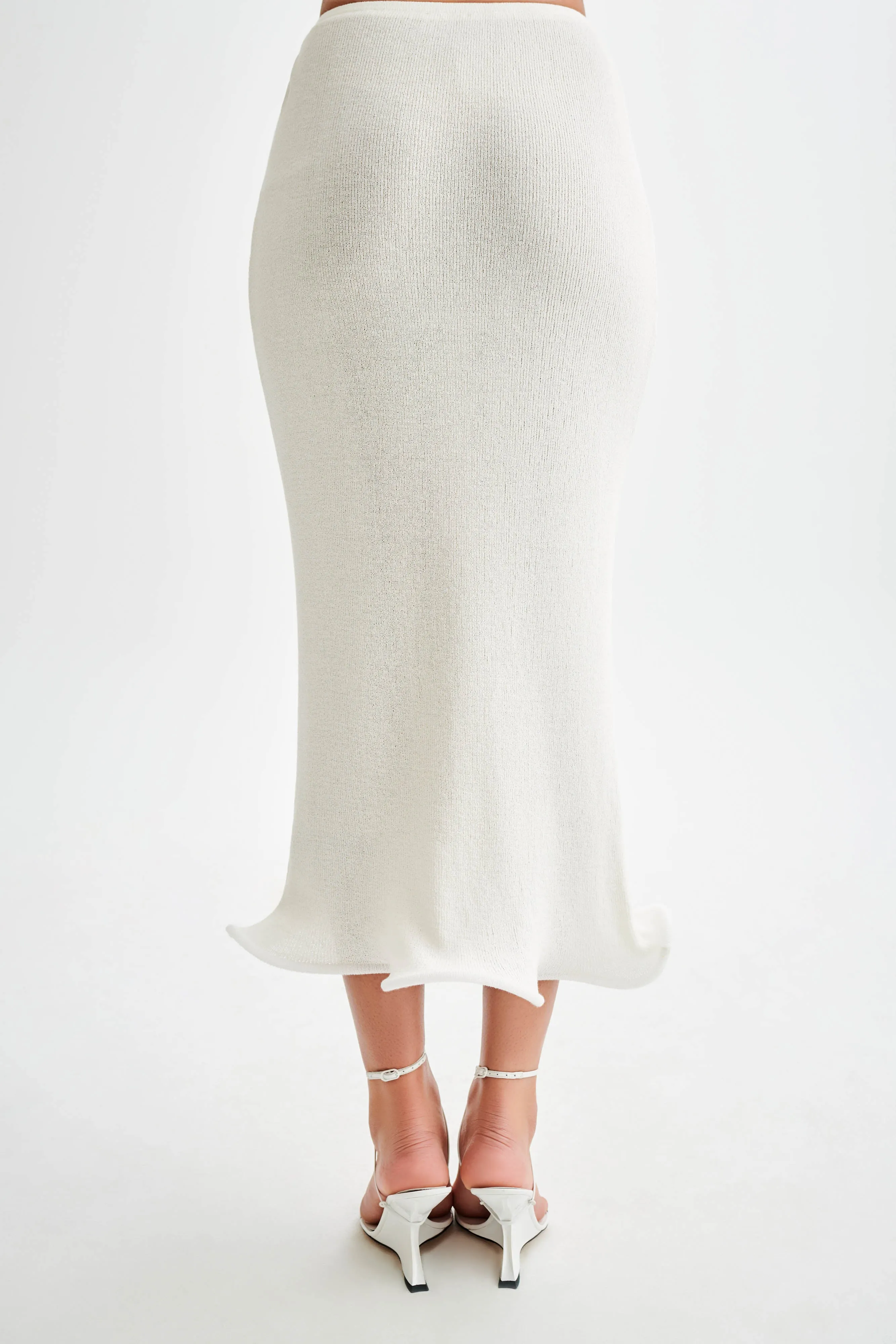 Gigi Knit Midi Skirt - Ivory ripstop fabric