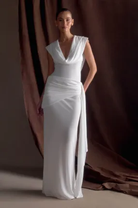 Casual Essential Sunset Look Giulia Chiffon Draped Maxi Dress - White