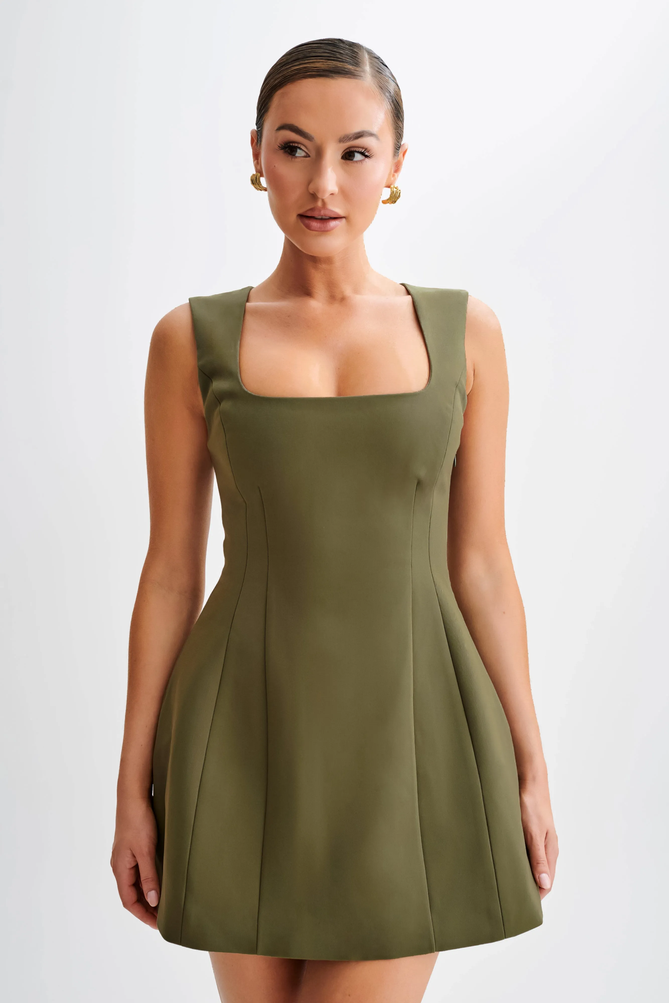Lysandre Crepe Mini Dress - Military Olive Perfect For Work Pure Fabric