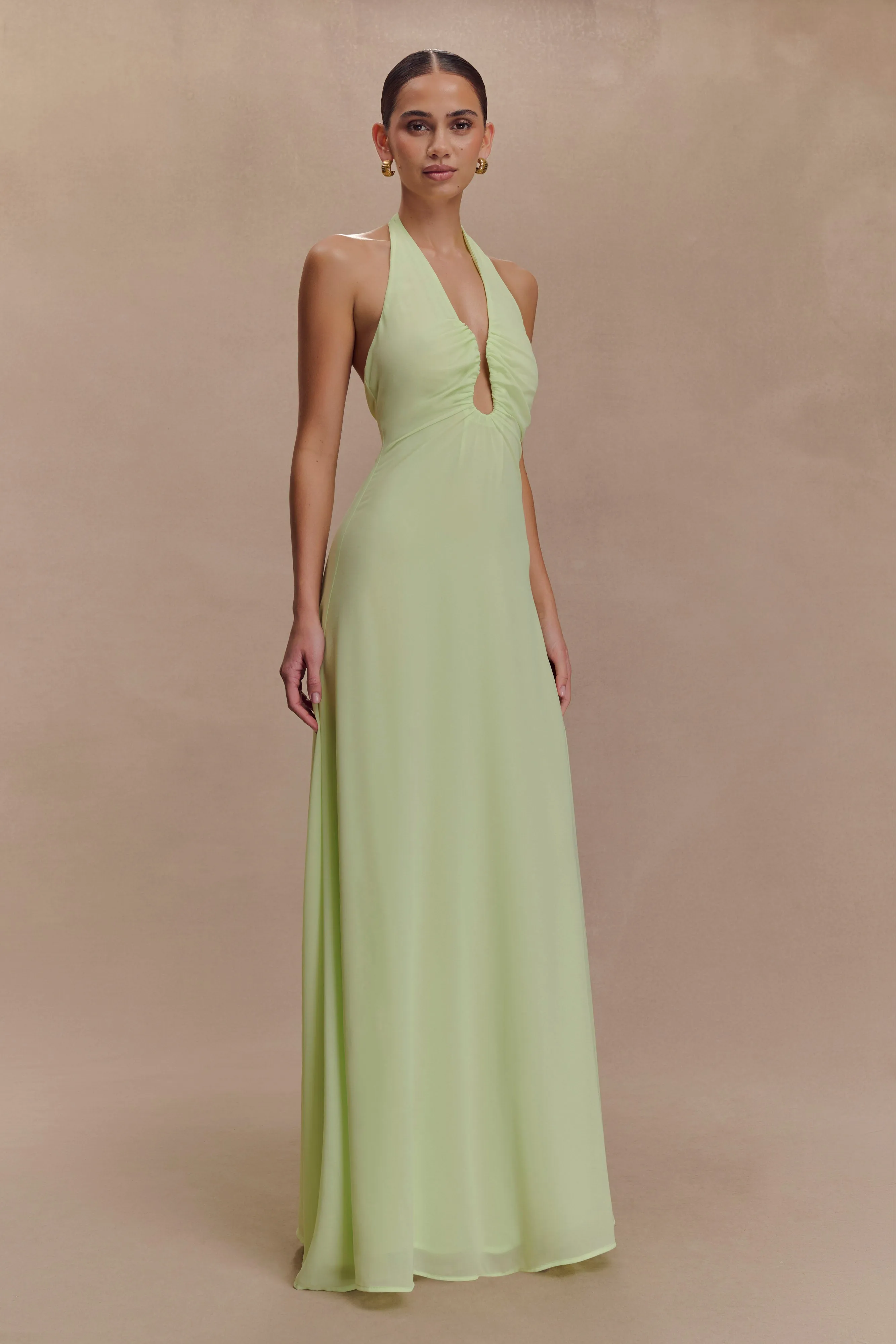 Minimal Aesthetic Malakhai Chiffon Halter Maxi Dress - Pastel Green
