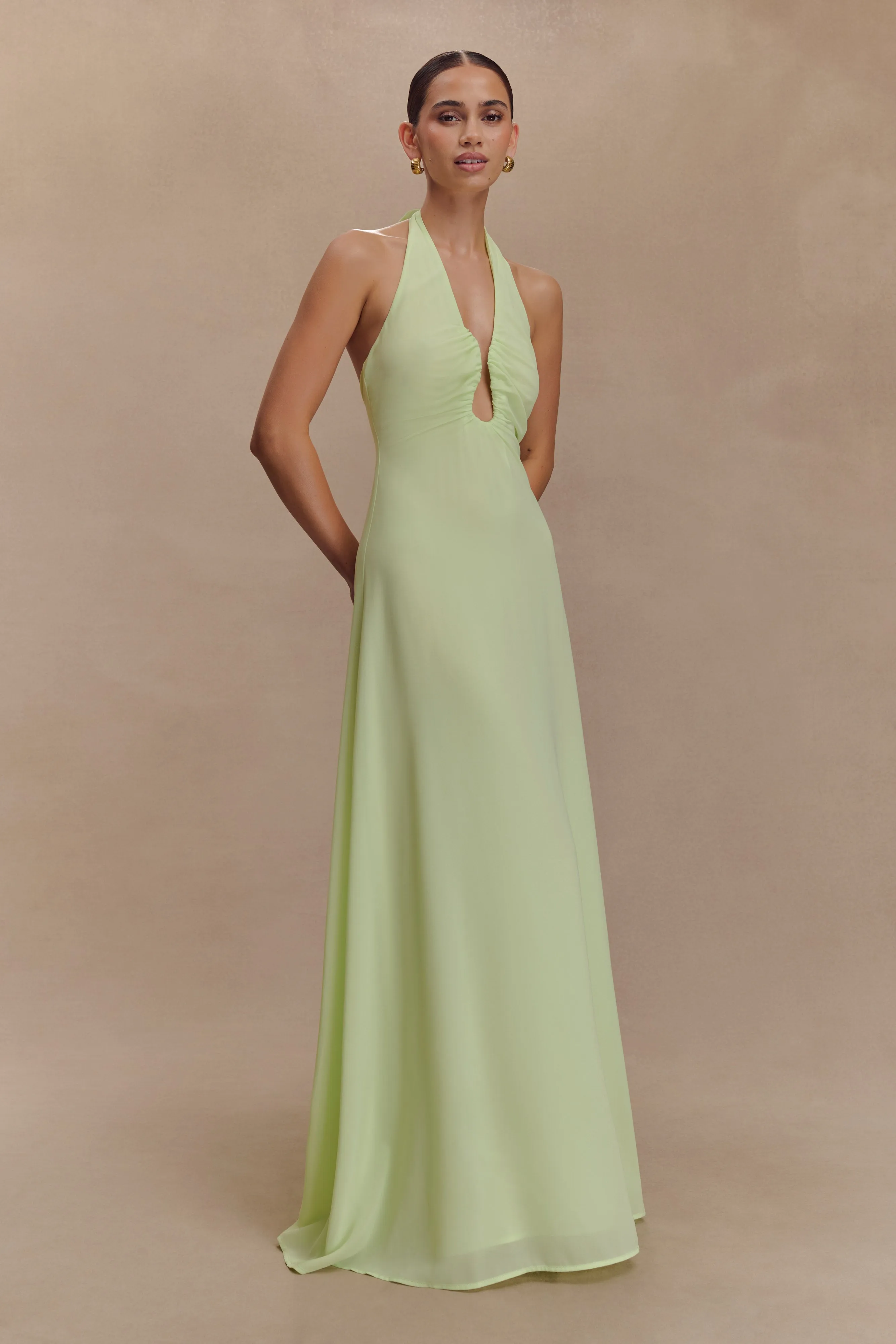 retro-style Malakhai Chiffon Halter Maxi Dress - Pastel Green