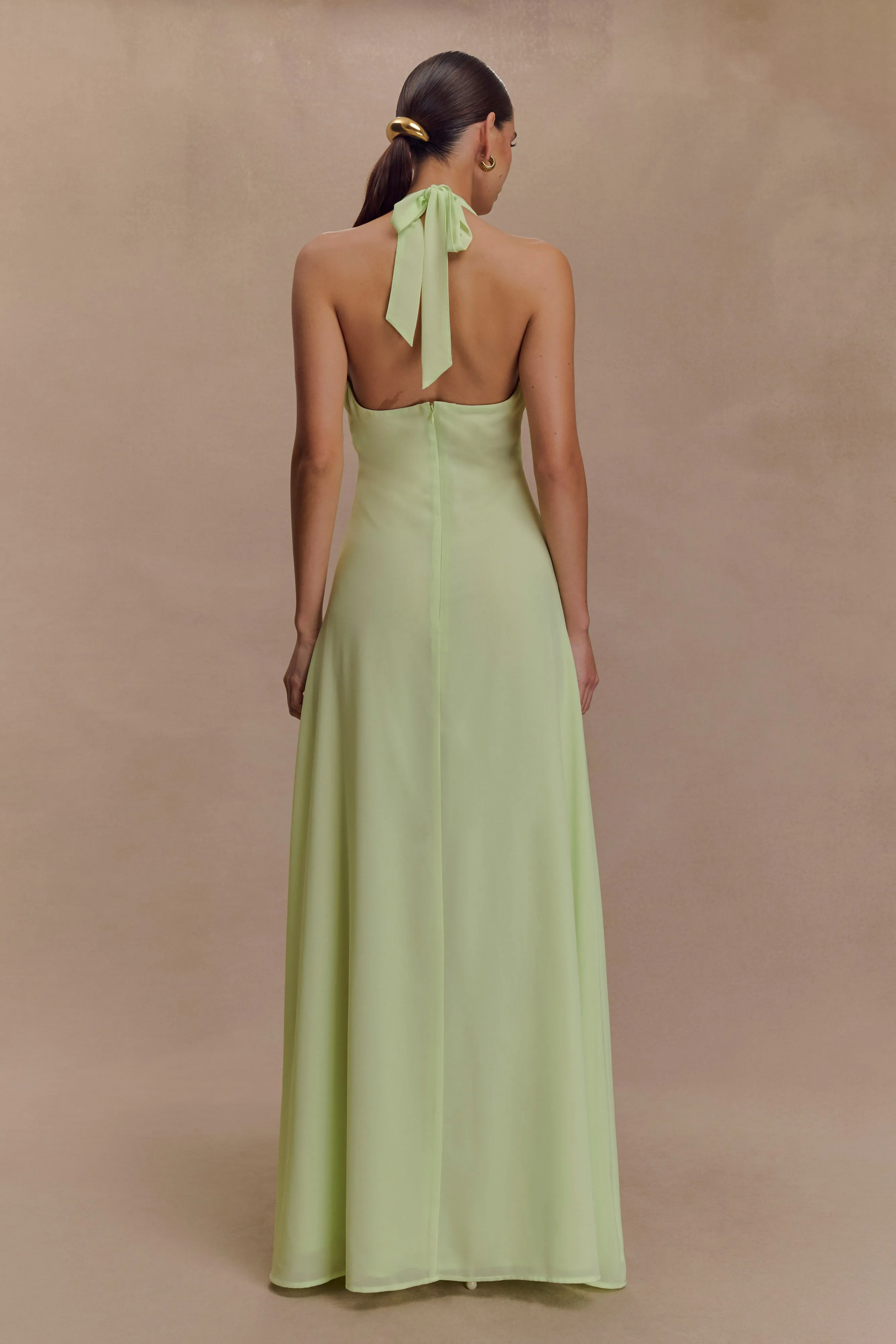 Belted-Style Malakhai Chiffon Halter Maxi Dress - Pastel Green