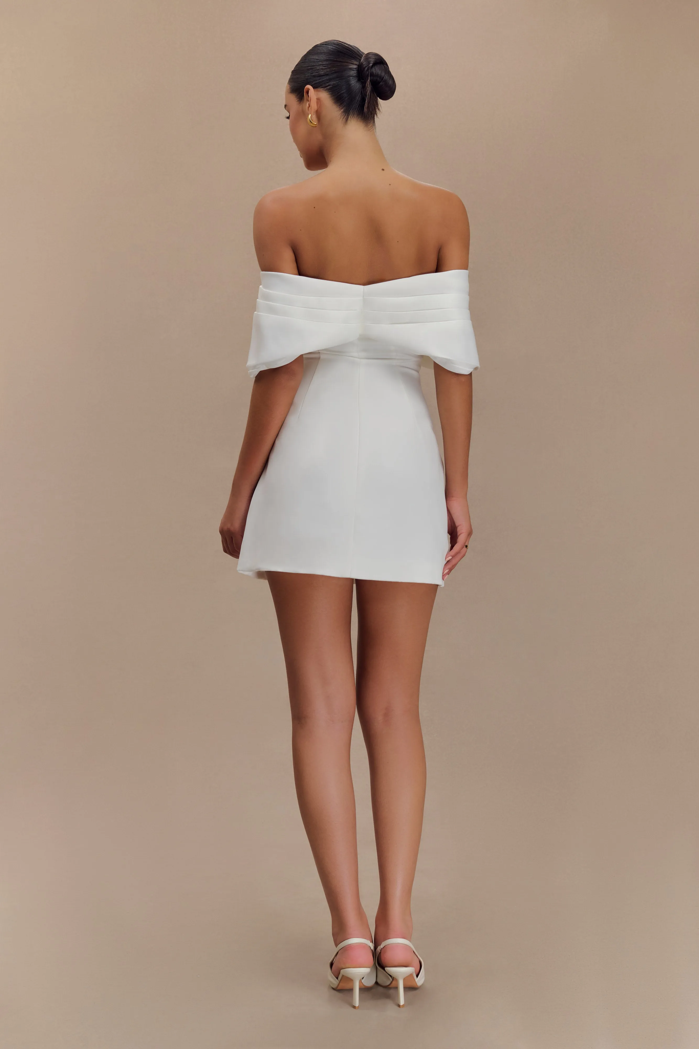 Gloria Mini Off Shoulder Drape Dress - White Joy Glow