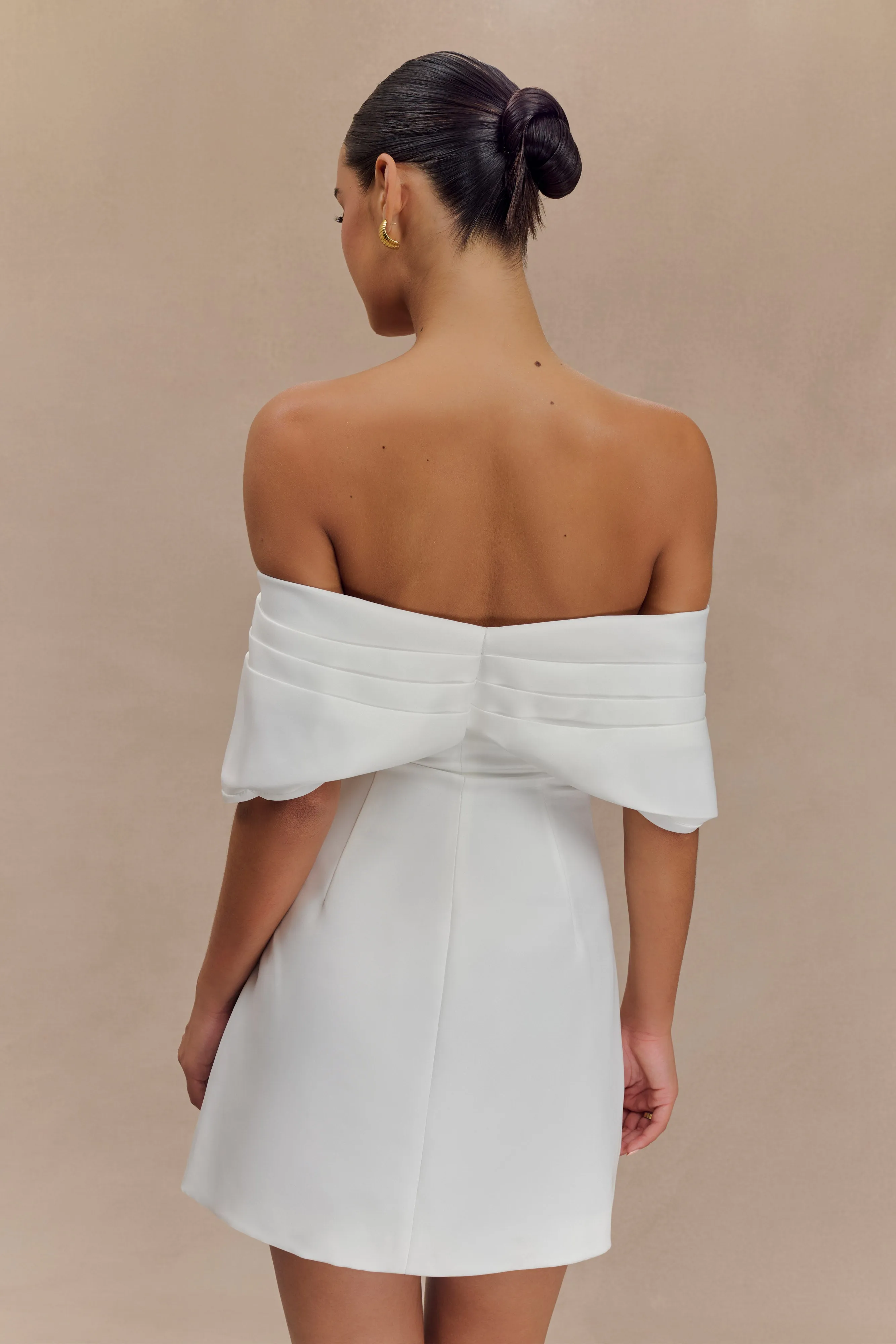 Gloria Mini Off Shoulder Drape Dress - White Soft Touch Feminine Details