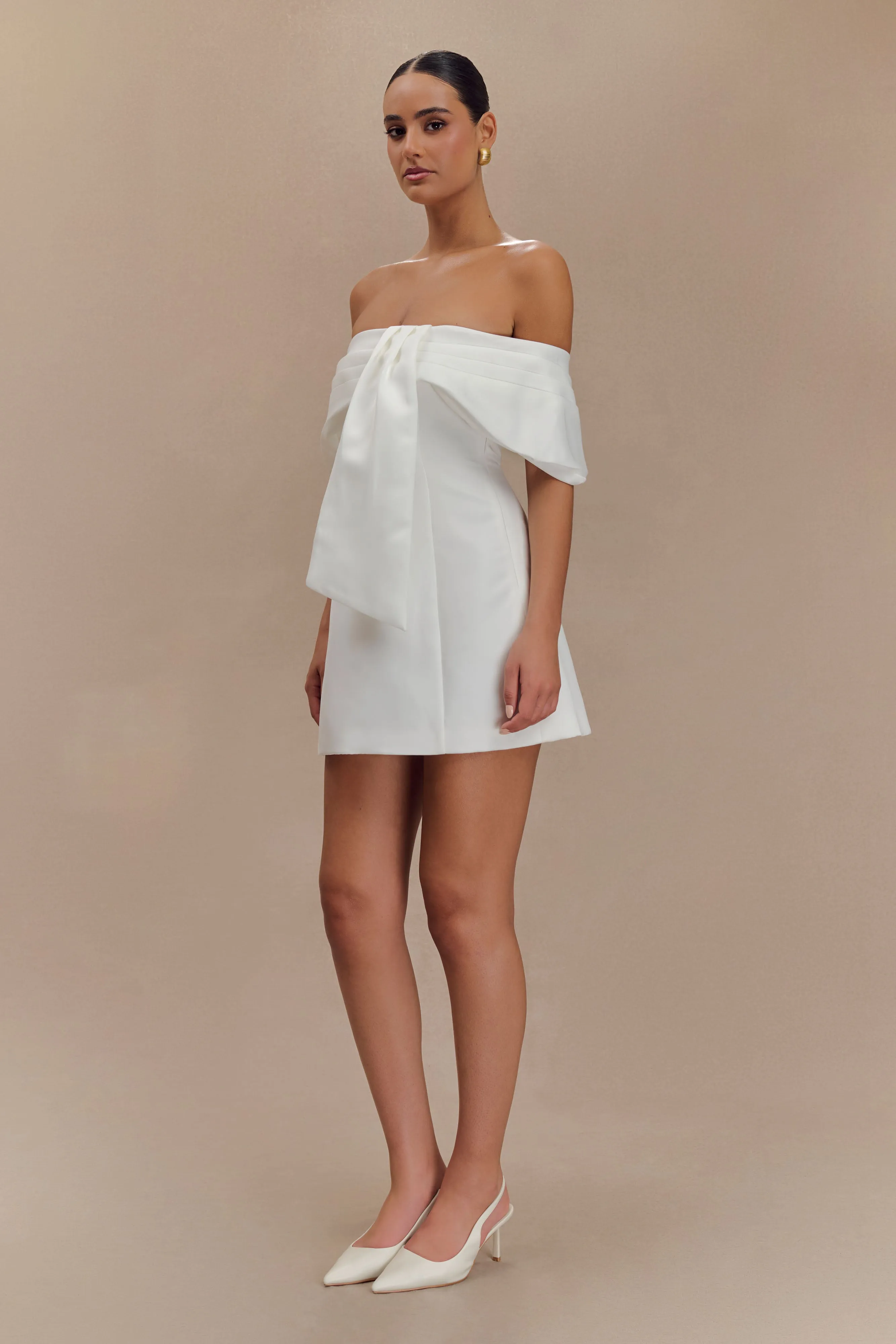 Gloria Mini Off Shoulder Drape Dress - White Life Soft