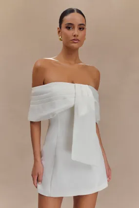 Chilly Comfort Wear Bridal-Shower Gloria Mini Off Shoulder Drape Dress - White