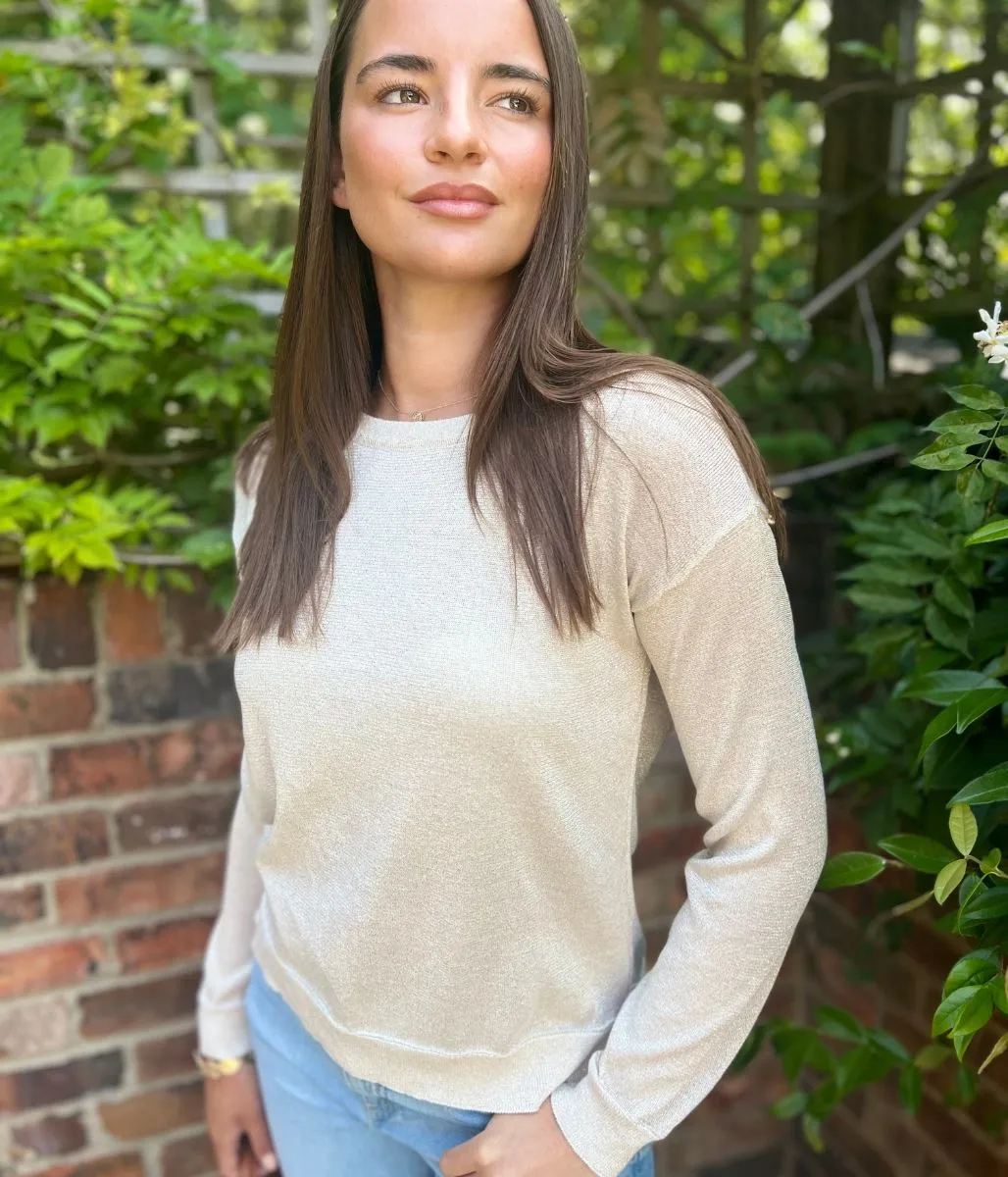 Gold Sparkly Fine Knit Jumper All Purpose Wear Comfy Warmth