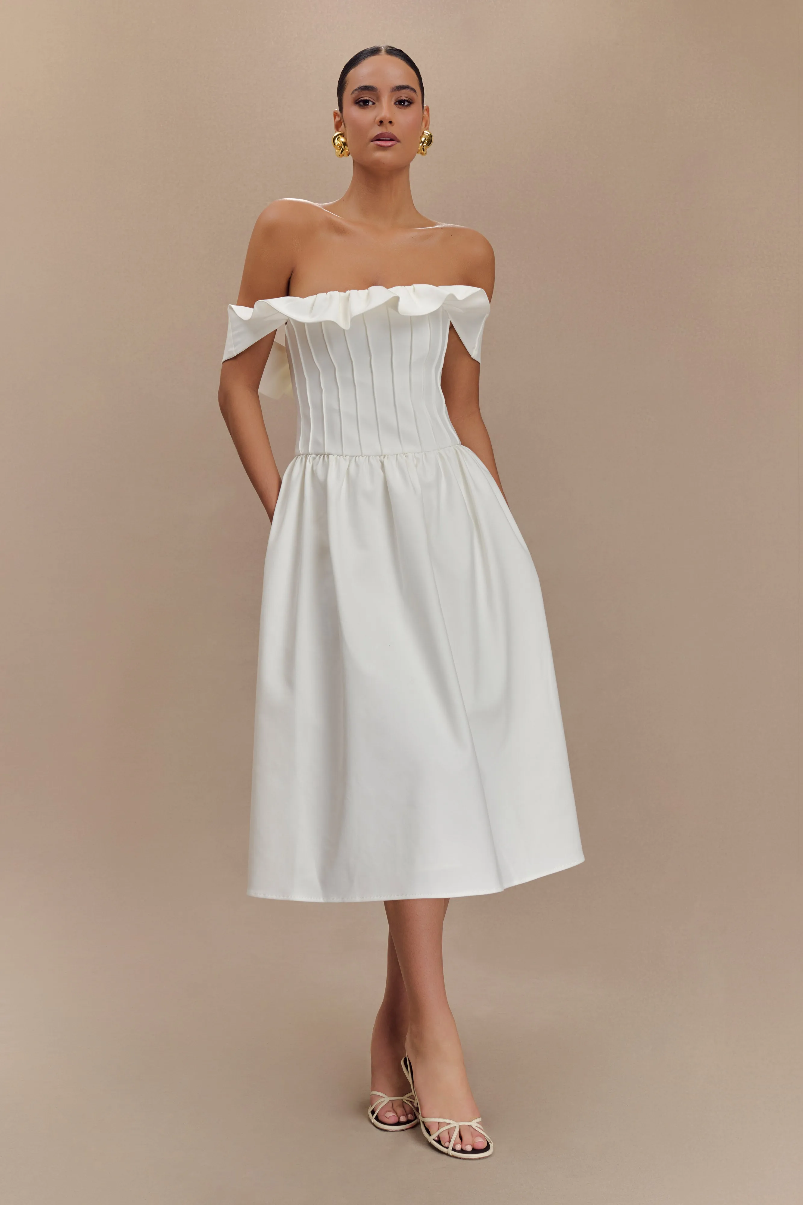 Orla Strapless Cotton Midi Dress - White Cool Draping
