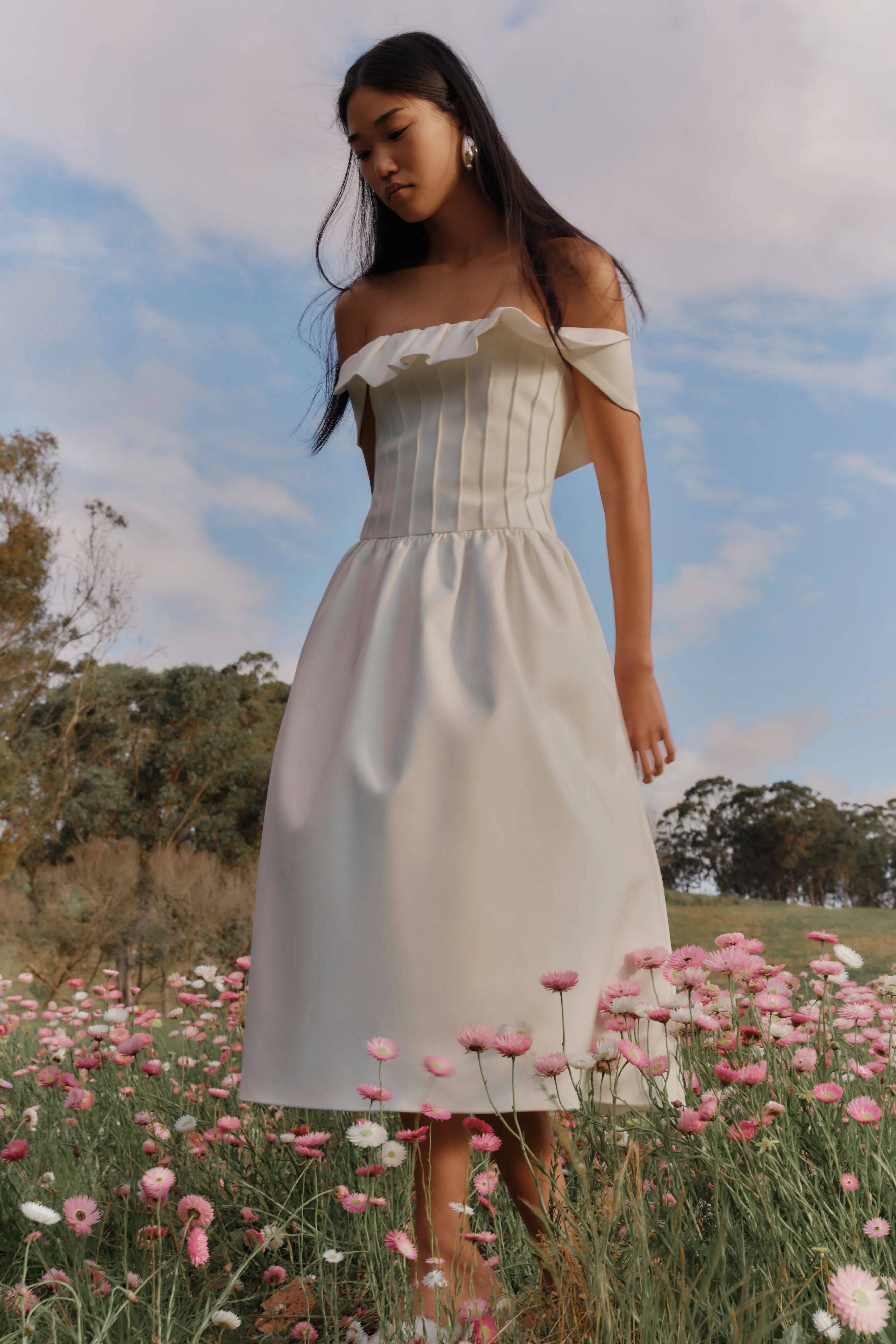Minimal Comfort Lounge Feel Orla Strapless Cotton Midi Dress - White