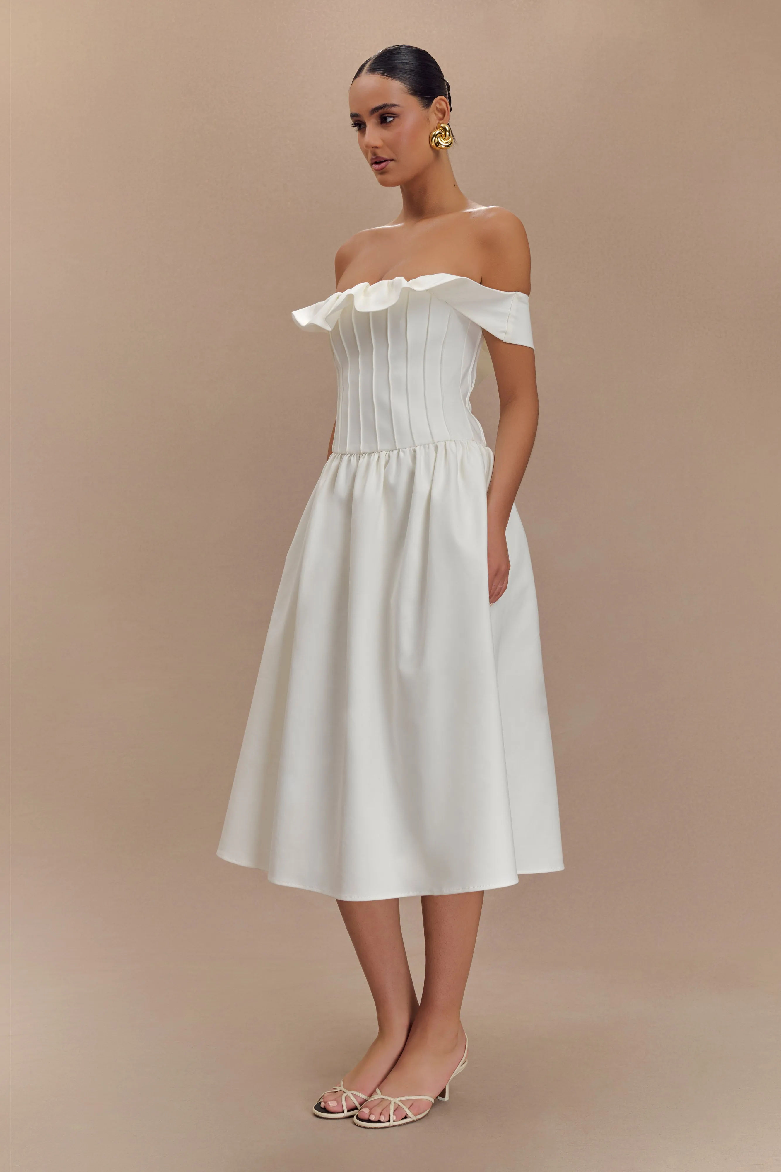 Orla Strapless Cotton Midi Dress - White Thermal-Lined