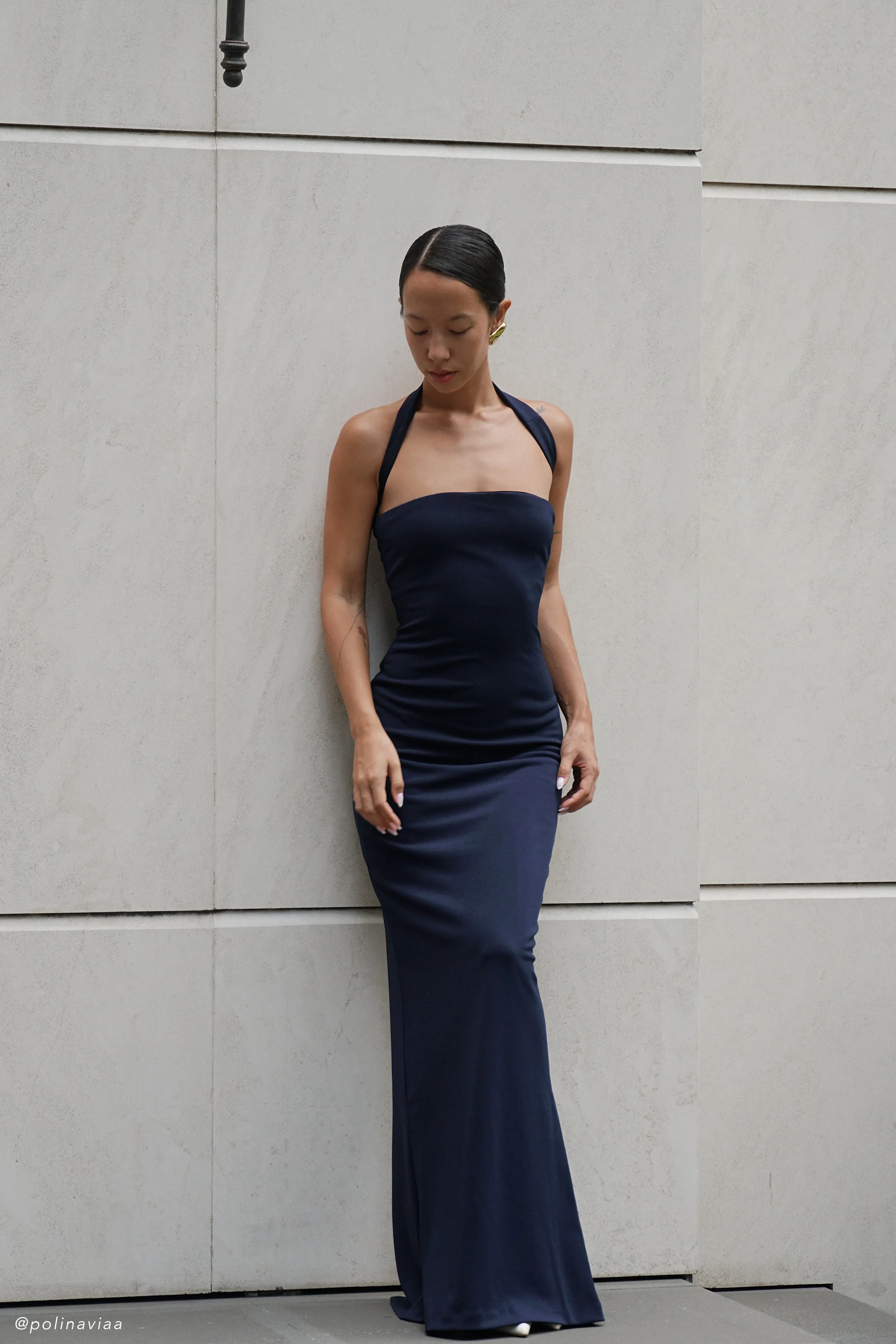 City Mood Velma Halter Collar Maxi Dress - Dark Navy