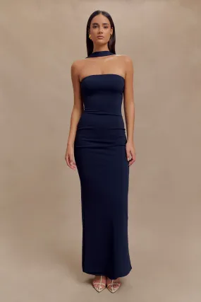 Shared Glow Playful Cut Velma Halter Collar Maxi Dress - Dark Navy