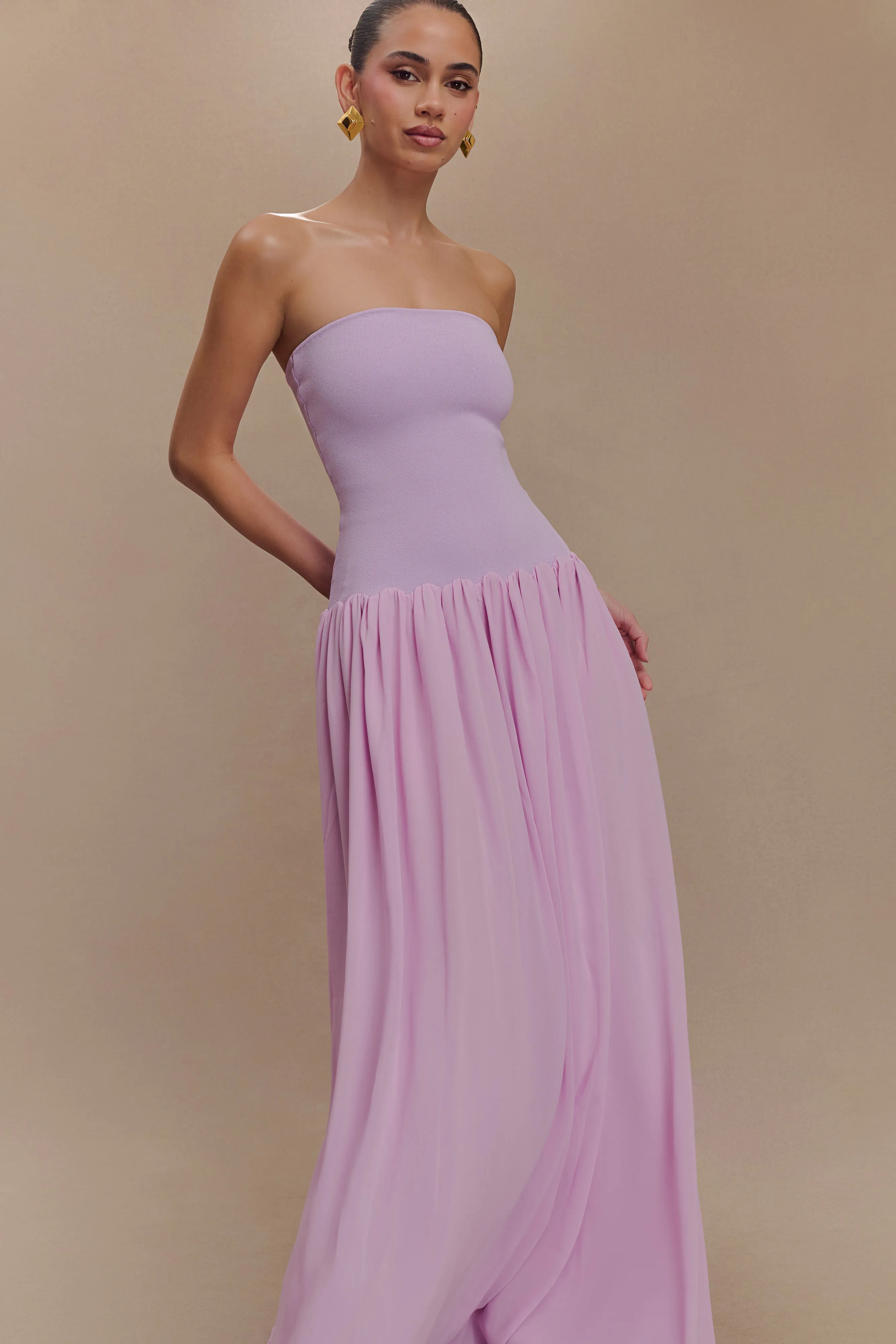 Lyanna Knit And Chiffon Strapless Maxi Dress - Lilac Sophisticated Style Easy Pretty