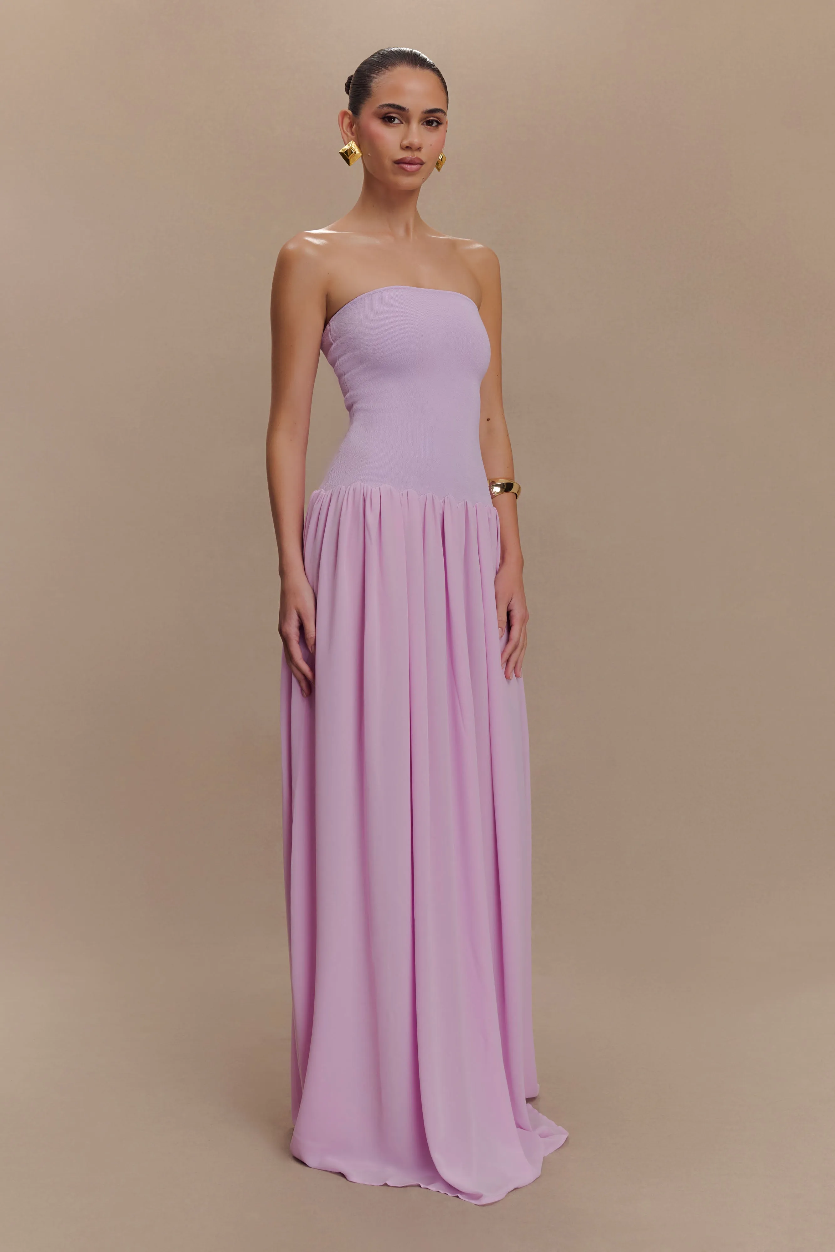 Lyanna Knit And Chiffon Strapless Maxi Dress - Lilac Feminine Design Ready Glow