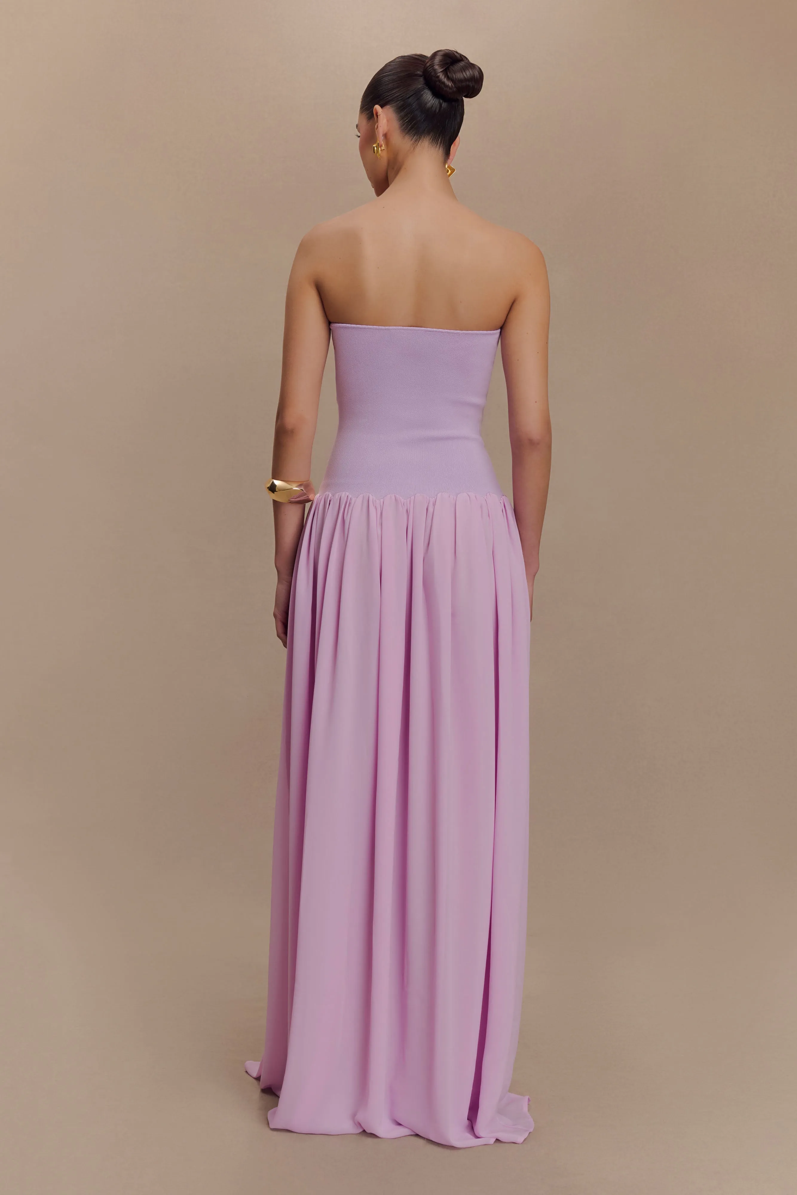 Soft Layering Lyanna Knit And Chiffon Strapless Maxi Dress - Lilac