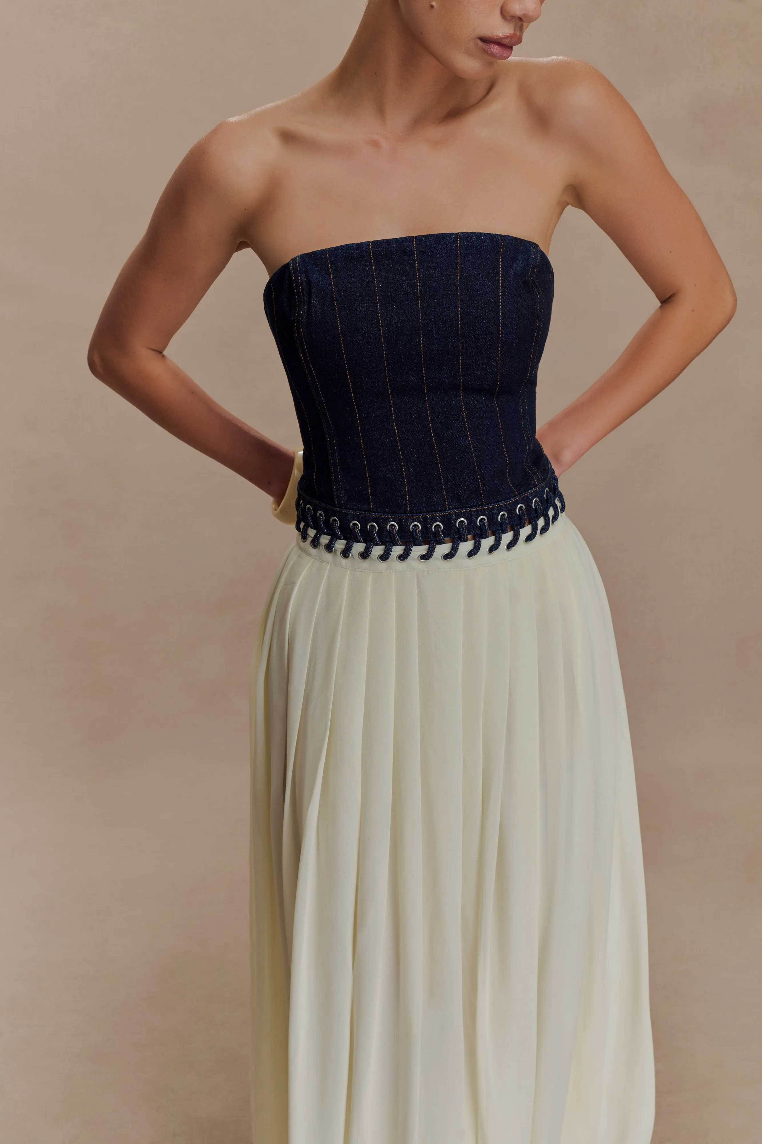 Effortless Pair Suella Chiffon Denim Maxi Dress - Indigo Blue