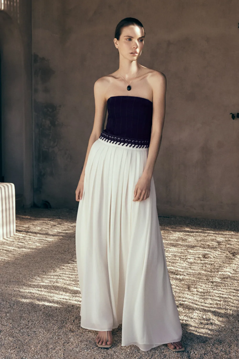 Suella Chiffon Denim Maxi Dress - Indigo Blue Designer-Label Wedding Style