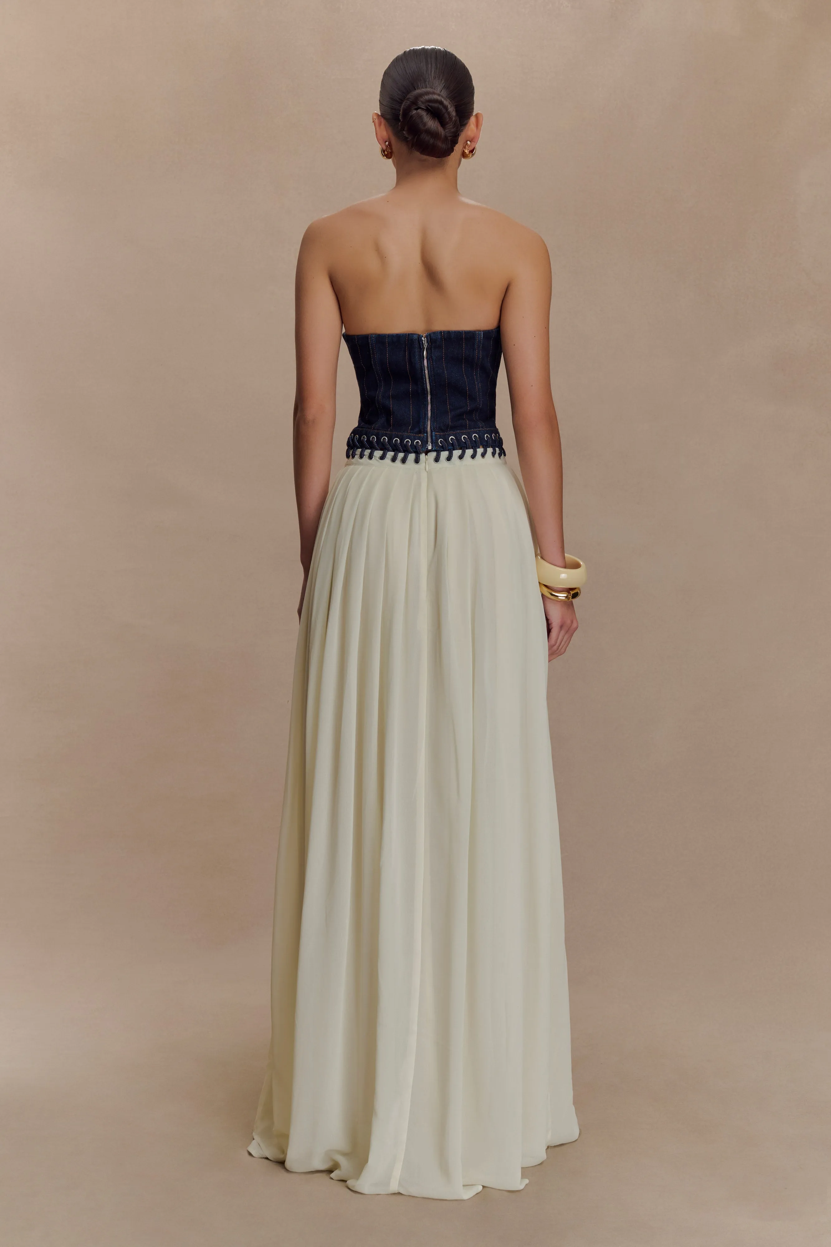 Suella Chiffon Denim Maxi Dress - Indigo Blue Layered Movement